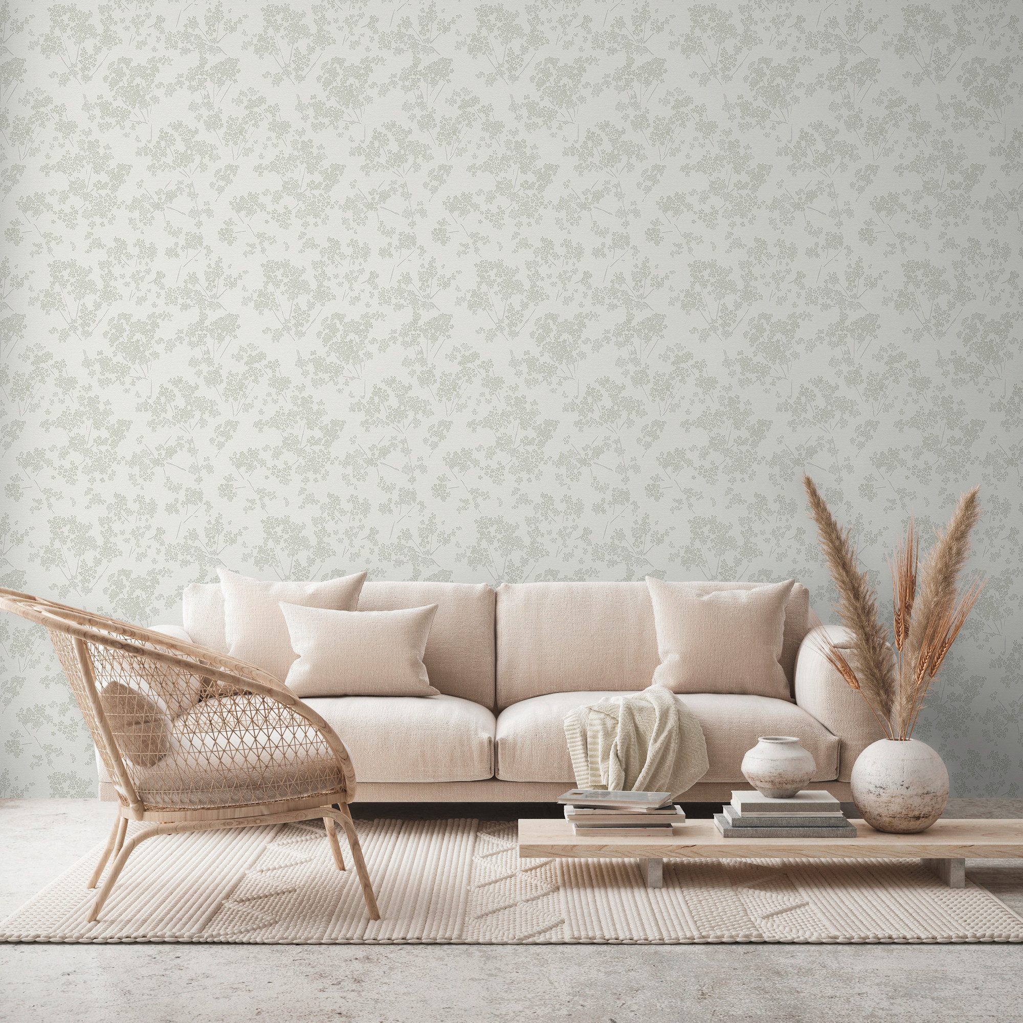 Bricoflor Japanische Kirschblüten Tapete Weiß Grün Moderne Florale Tapete H günstig online kaufen