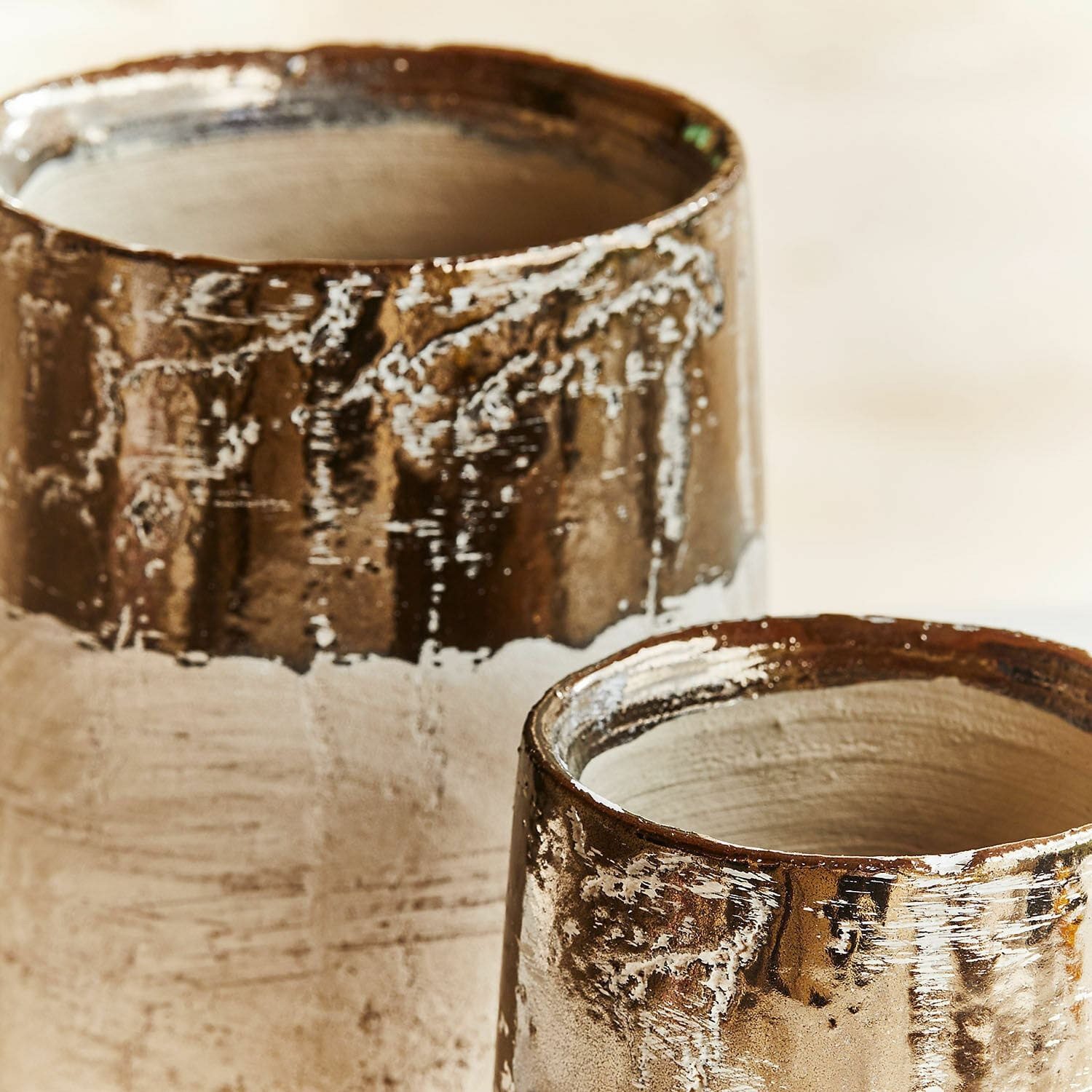 Mirabeau Übertopf Vase 2er Set Hafira beige/bronze