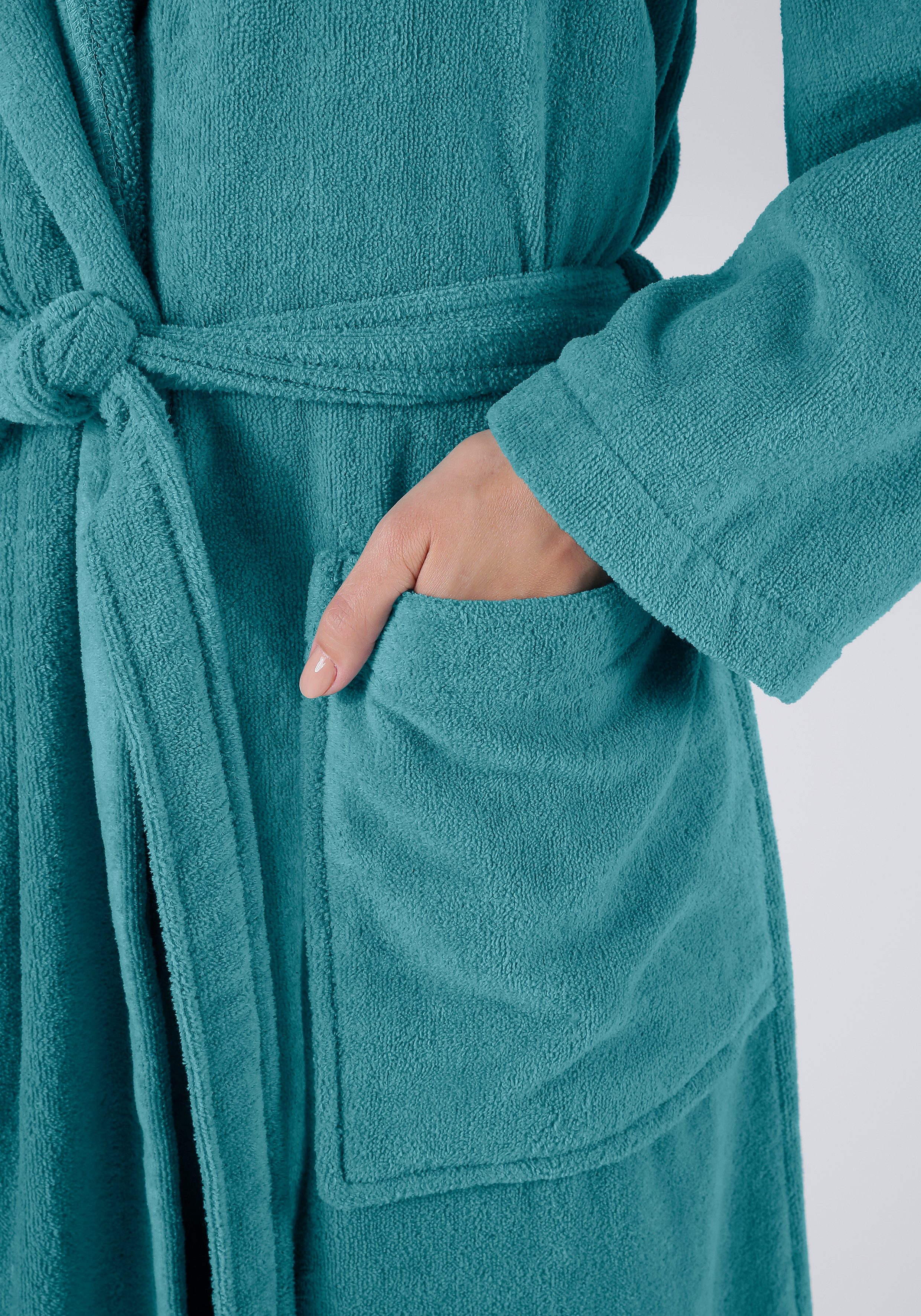 OTTO home Unisex-Bademantel Regona, Hotelbademantel, Morgenmantel, Standardlänge & Überlänge, Langform, Veloursfrottier, Kapuze, Gürtel, Damen & Herren, mit Taschen, flauschig, weich, Velours, Sauna & Spa