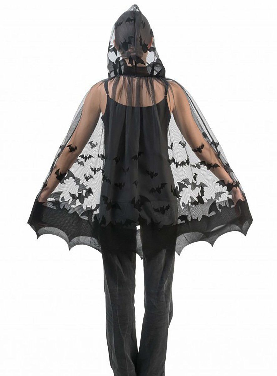 CHAKS Umhang Batcape Vampirumhang, Leichtes Kapuzencape mit stilisierten Fledermäusen