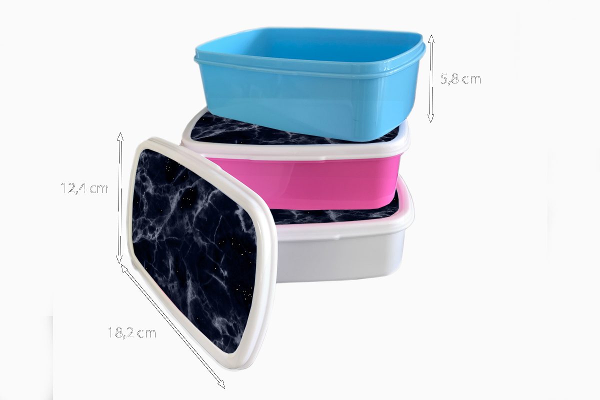 Brotbox Lunchbox für Mädchen, - Snackbox, Kunststoff Brotdose Gemustert Kunststoff, Erwachsene, Kinder, rosa MuchoWow Marmor - (2-tlg), - Schwarz Grau,