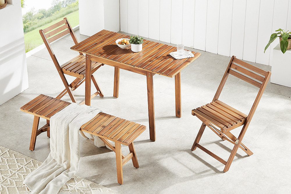 riess-ambiente Gartentisch BALI 110cm braun – Massivholz, ausklappbar, wetterfest (Einzelartikel, 1-St), ausklappbarer Outdoor-Holztisch im Naturton – ideal für kleine Balkone