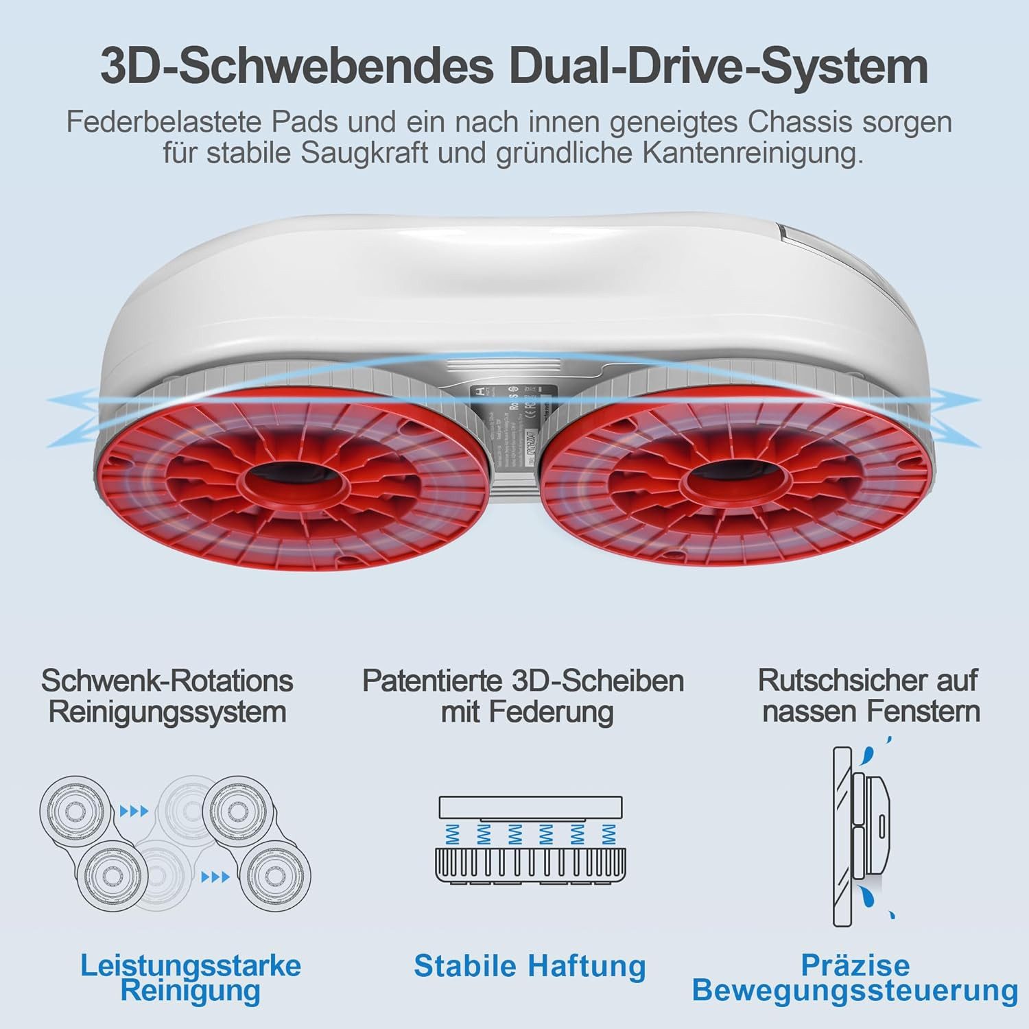 HUTT Fenstersauger Fensterputzroboter mit Sprühfunktion, Fensterputzer mit 80ML Tank, mit Wassertank und Sprühfunktion