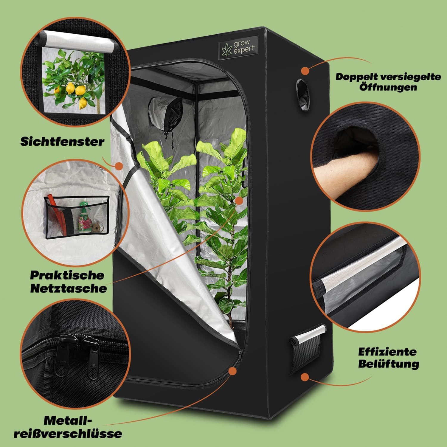 Grow Expert Gewächshaus Grow Box Zelt - 1680D Stoff ultradicht & stärkste Reißverschlüsse, Diamantreflektierende Innenseite, hohes Anbauzelt und EZ-View-Fenster