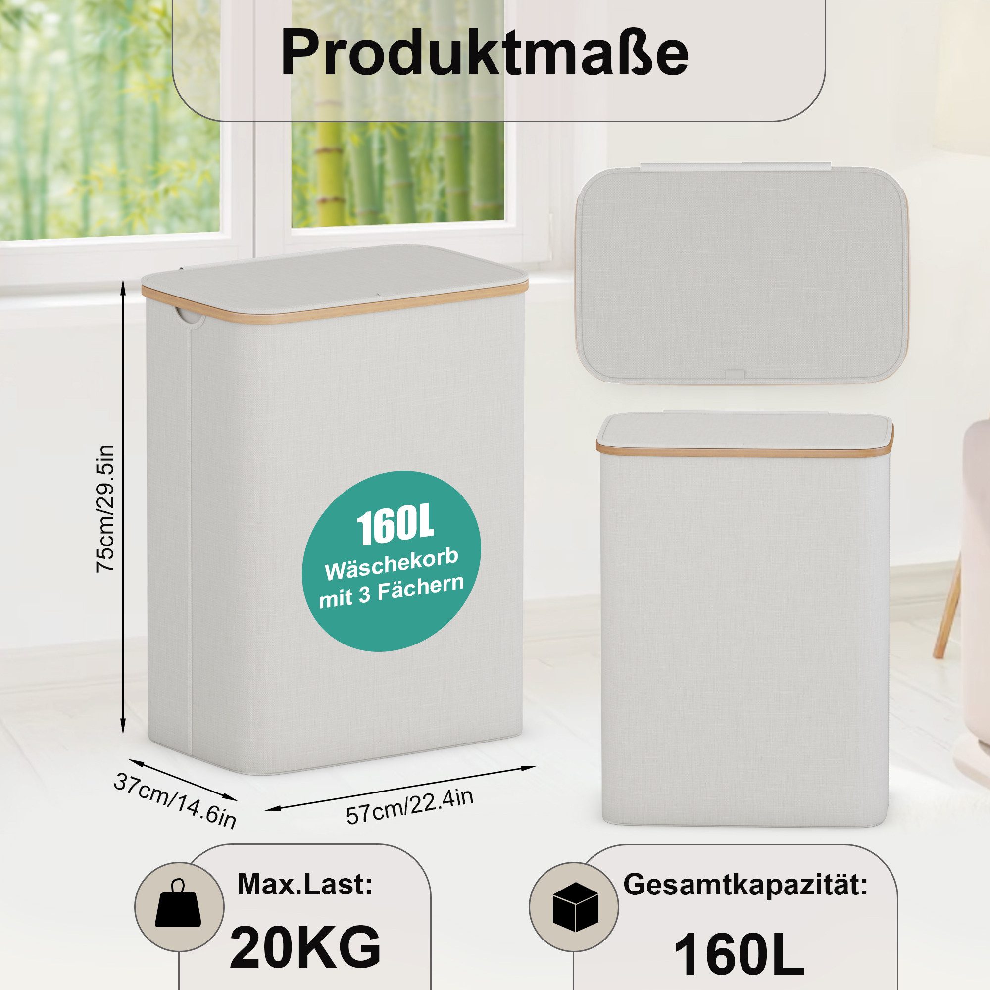AdelDream Wäschekorb AdelDream 140L160L Wäschekorb mit Deckel