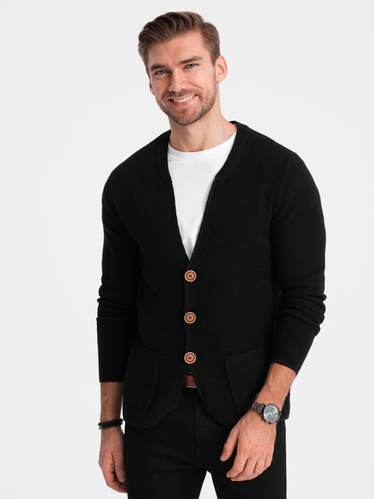 OMBRE Strickjacke Strukturierte Herrenstrickjacke mit Taschen günstig online kaufen