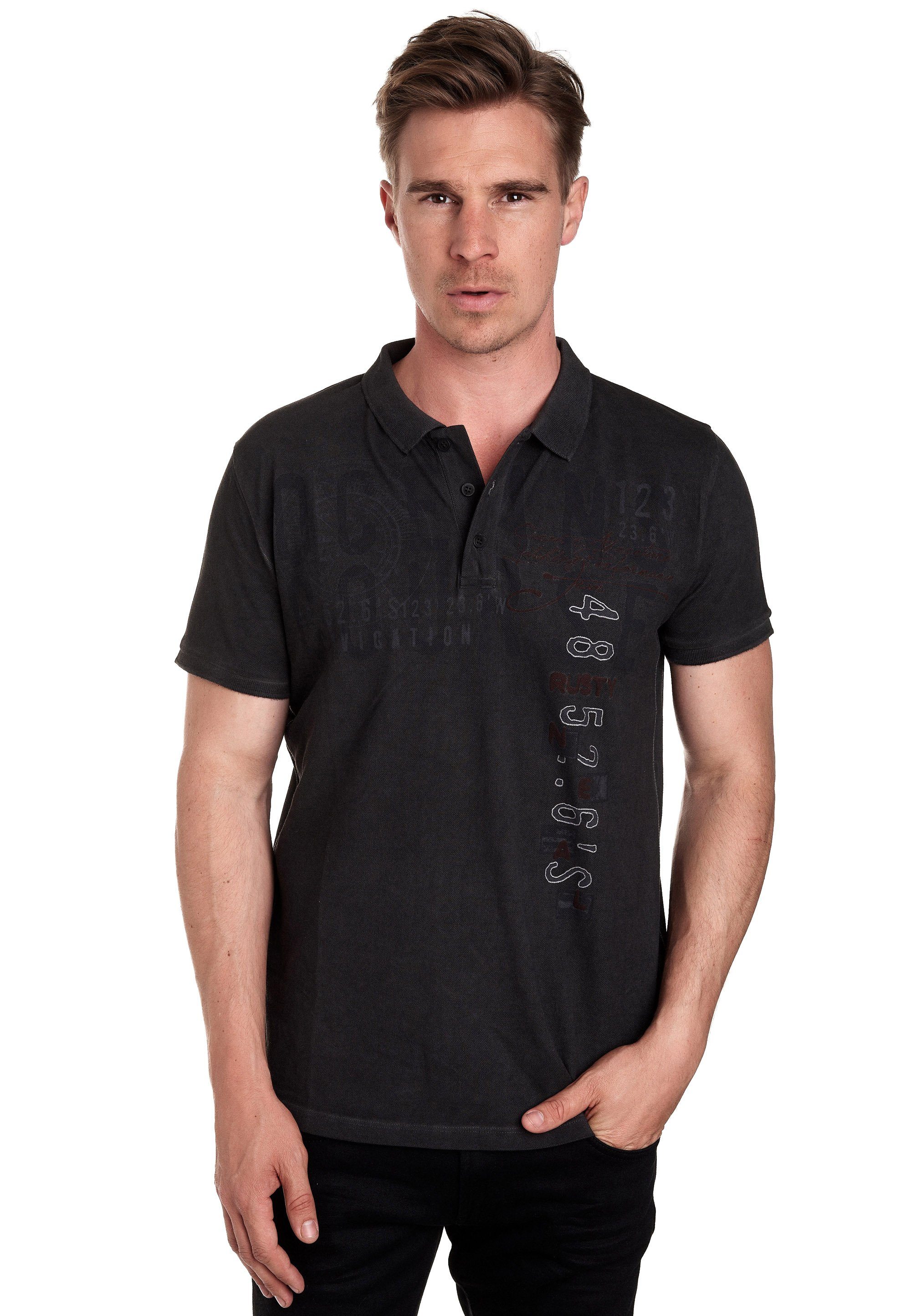 Rusty Neal Poloshirt mit auffälligem Print schwarz