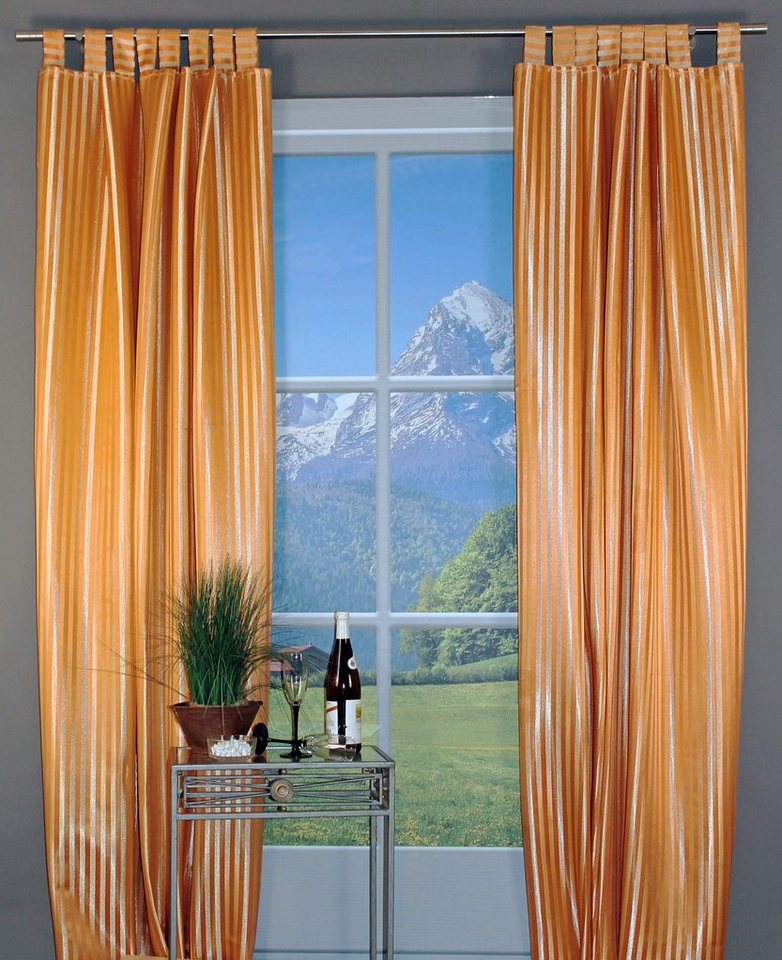 Gardine Triftsee, HOSSNER - ART OF HOME DECO, Schlaufen (1 St), blickdicht,  Schlaufenschal mit gewebten Streifen