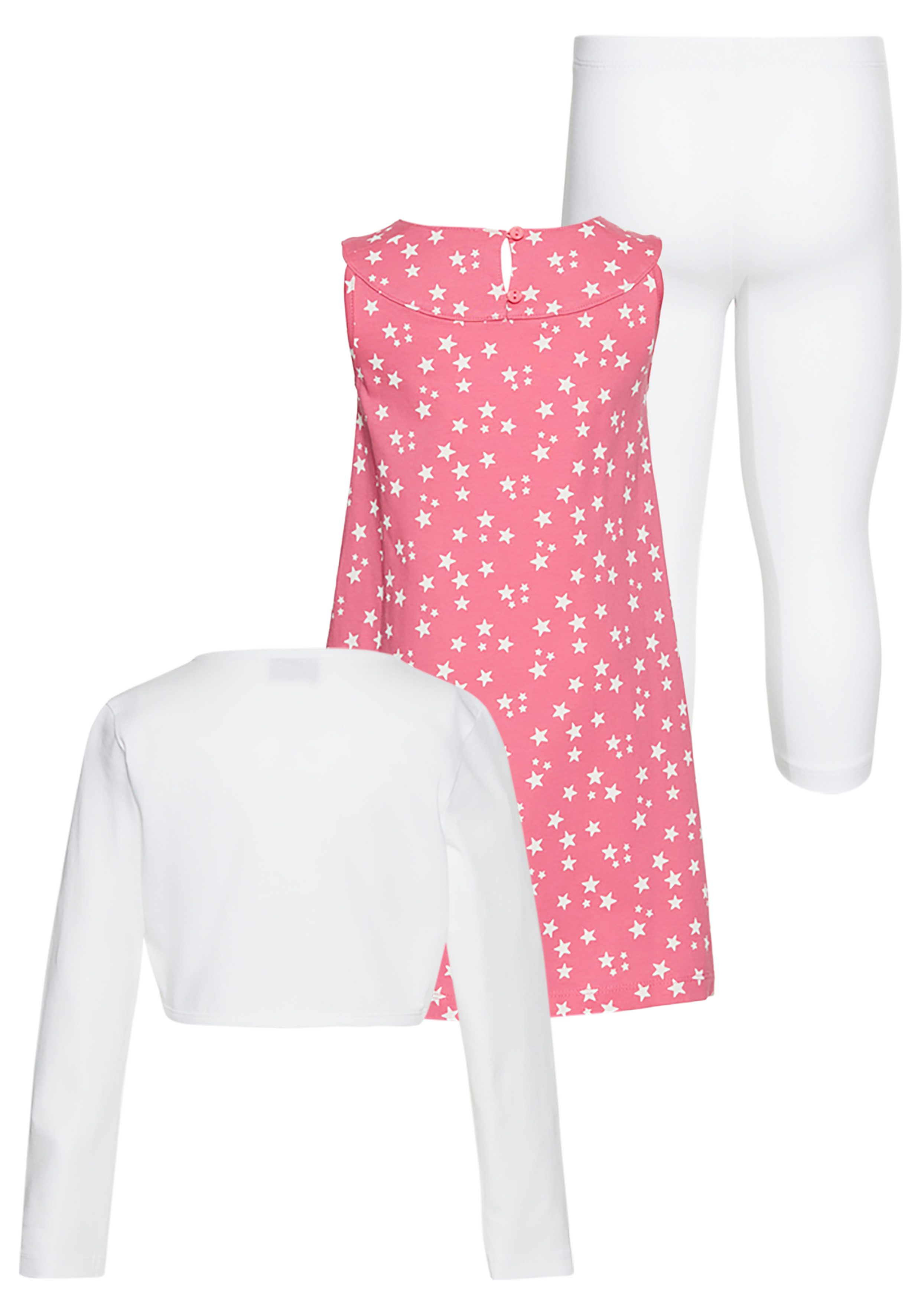 KIDSWORLD Bolero, Kleid & Leggings 3tlg. Set, Komplett Outfit mit Sternenmuster (Set, 3-tlg., 3) mit niedlicher Bolero-Jacke