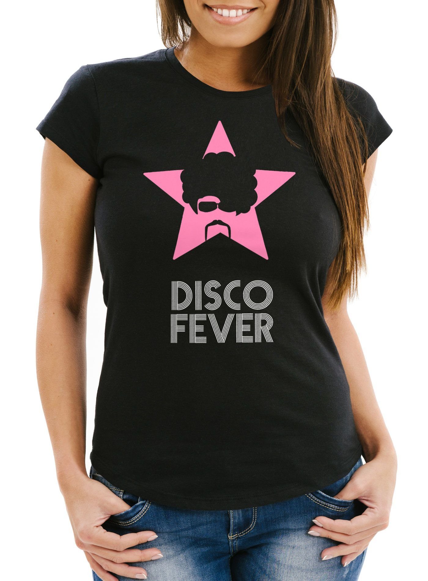 MoonWorks Print-Shirt Damen T-Shirt Retro Disco Party Fever Slim Fit mit Print