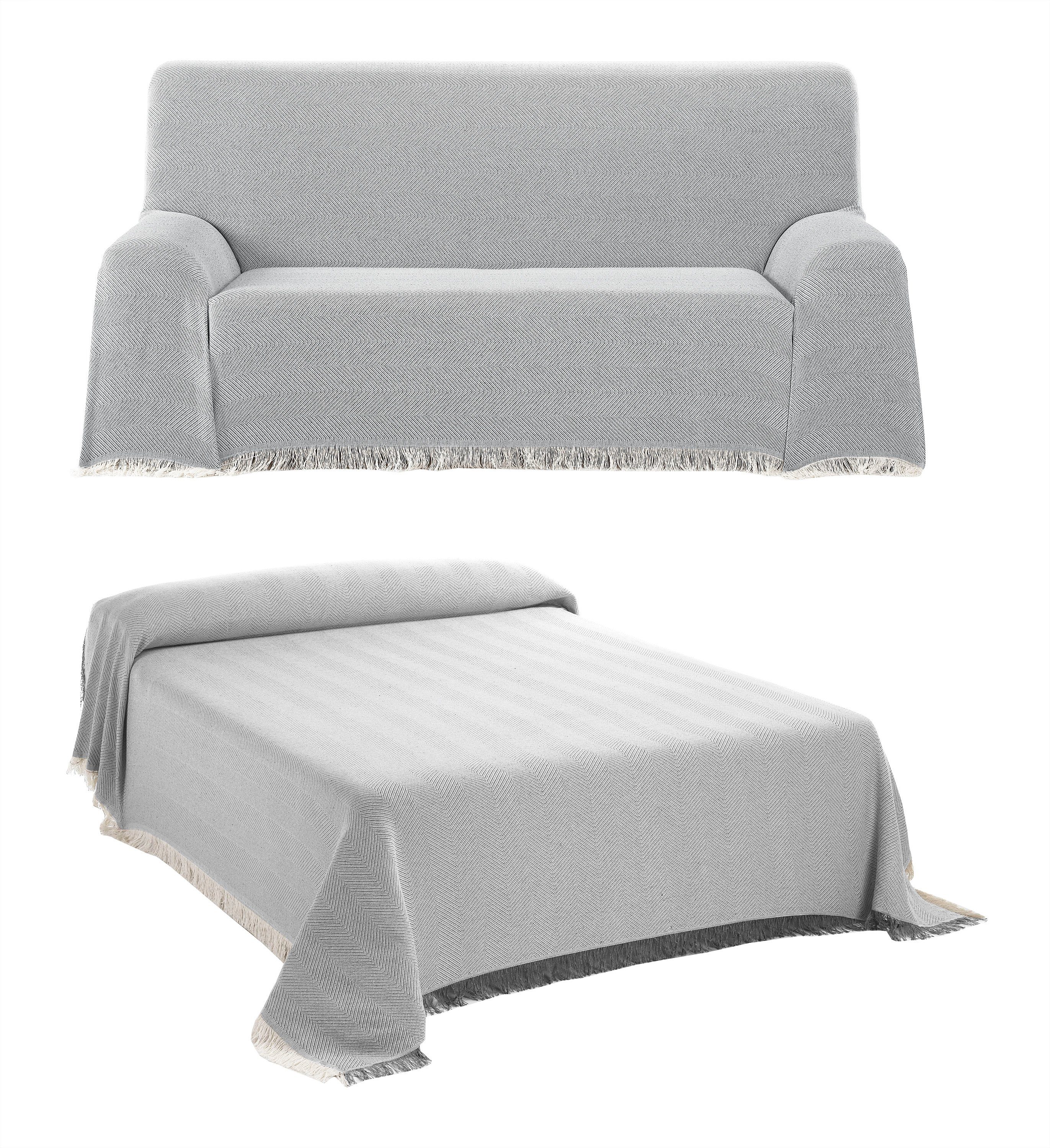 Beautex Tagesdecke, Wohnzimmer Decke aus Baumwolle, Sofadecke, Bettüberwurf, edles, schlichtes Design, feine Fransen, zwei Größen