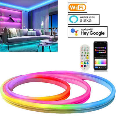 oyajia LED-Streifen Neon LED Strip 3m, RGB LED Streifen mit App-Steuerung, DIY-Funktion, LED Lichtband für Wohnzimmer, Wanddeko, mit Alexa und Google Assistant