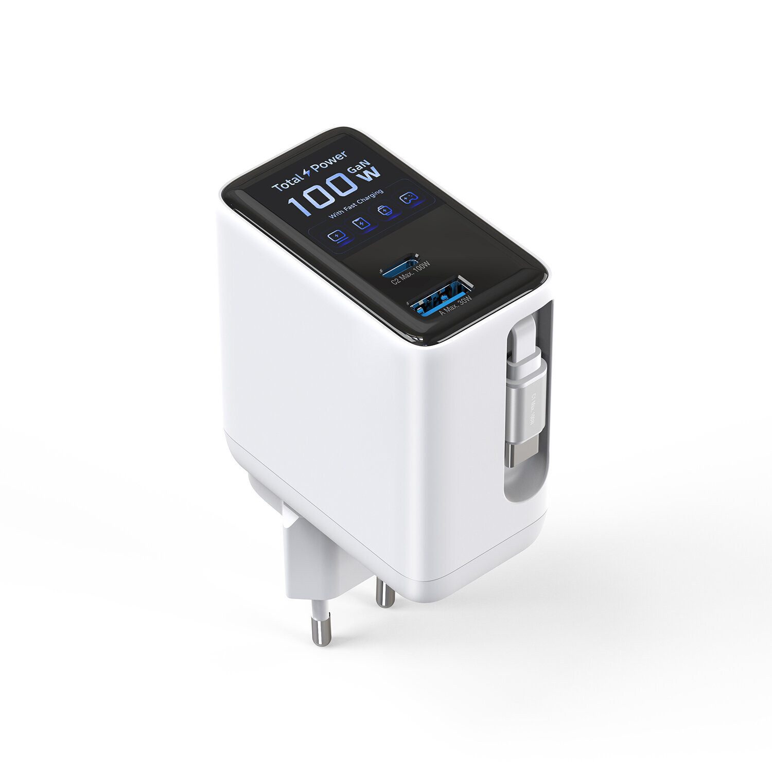 4smarts Ladegerät GaN Flex Screen AI 100 W Schnelllade-Gerät (GaN Technologie)