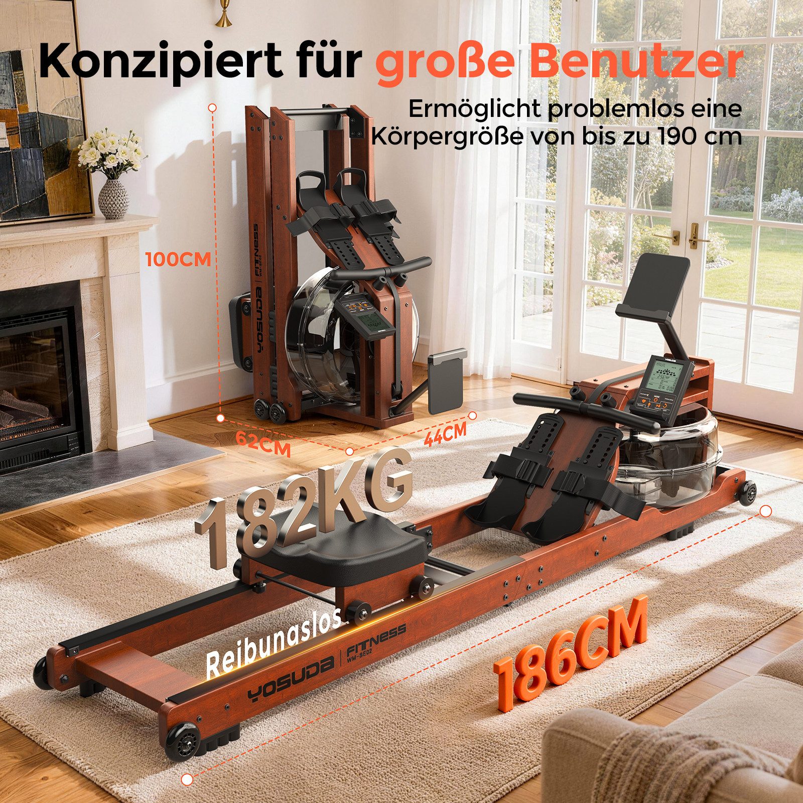 YOSUDA Rudergerät Wasser-Rudergerät, klappbar, bis 182kg/190cm, 22l Tank, Handyhalter (1-tlg)