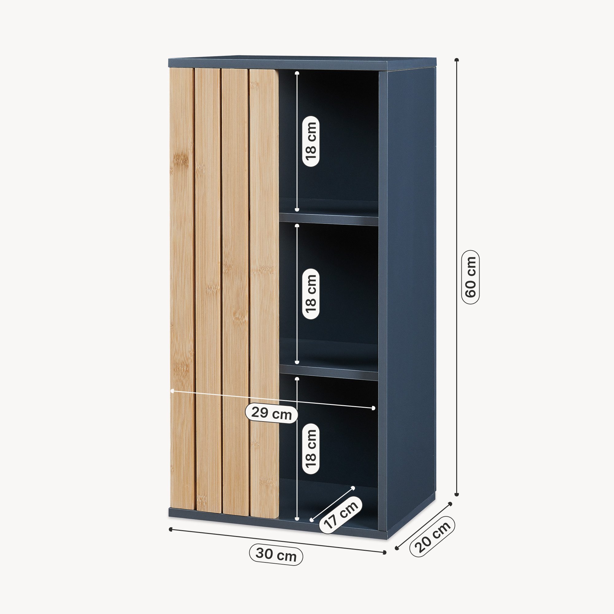 en.casa Hängeschrank »Svanes« 60 x 30 x 20 cm mit 3 Ablagefächern Dunkelgrau/Natur
