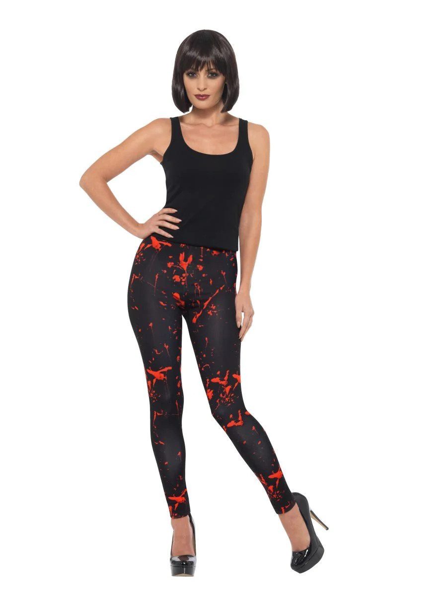 Smiffys Kostüm Horror-Leggings, Schwarz & Rot, mit Blutspritzern Einheitsgröße XS-M