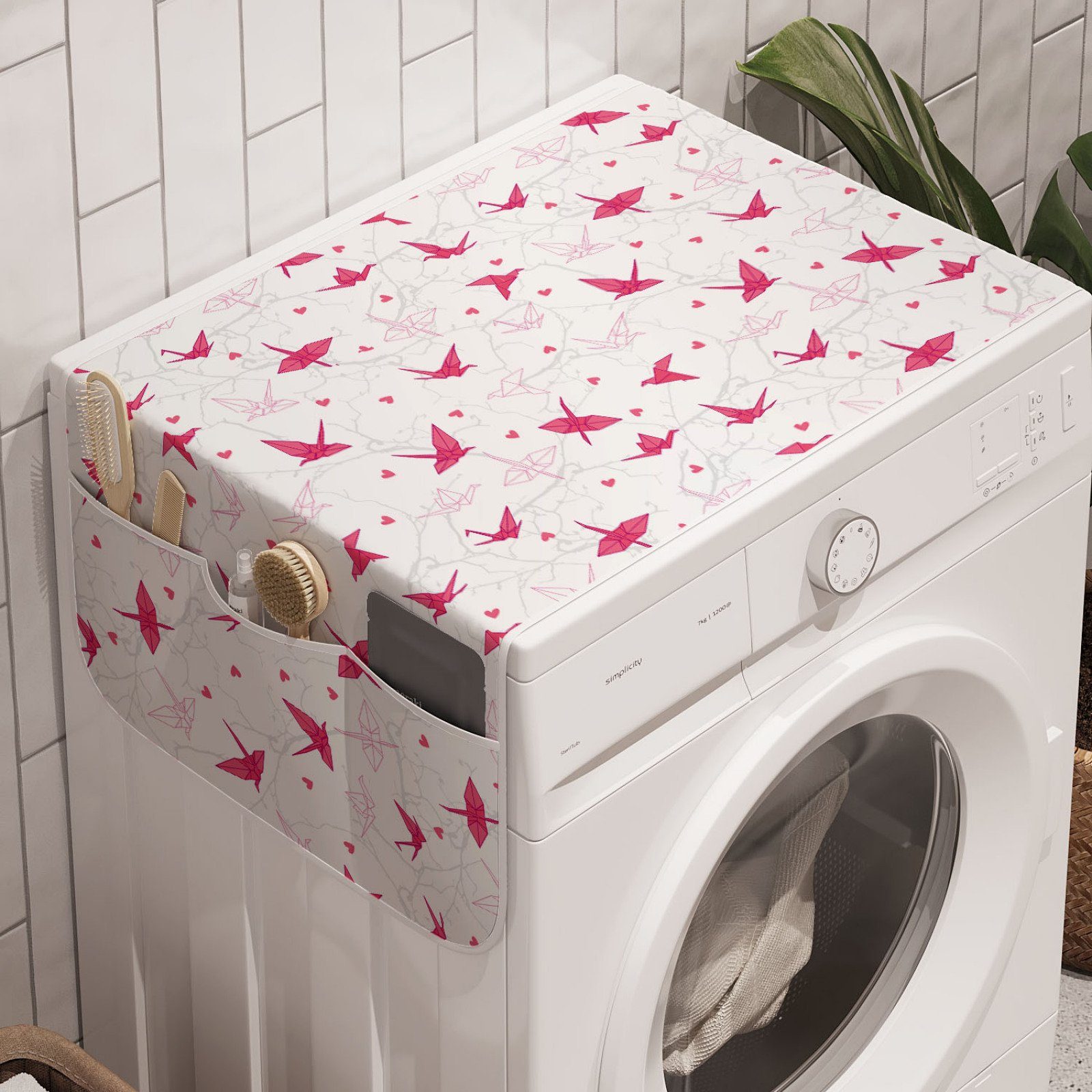 Abakuhaus Badorganizer Anti-Rutsch-Stoffabdeckung für Waschmaschine und Trockner, Liebe Origami Cranes mit Herzen
