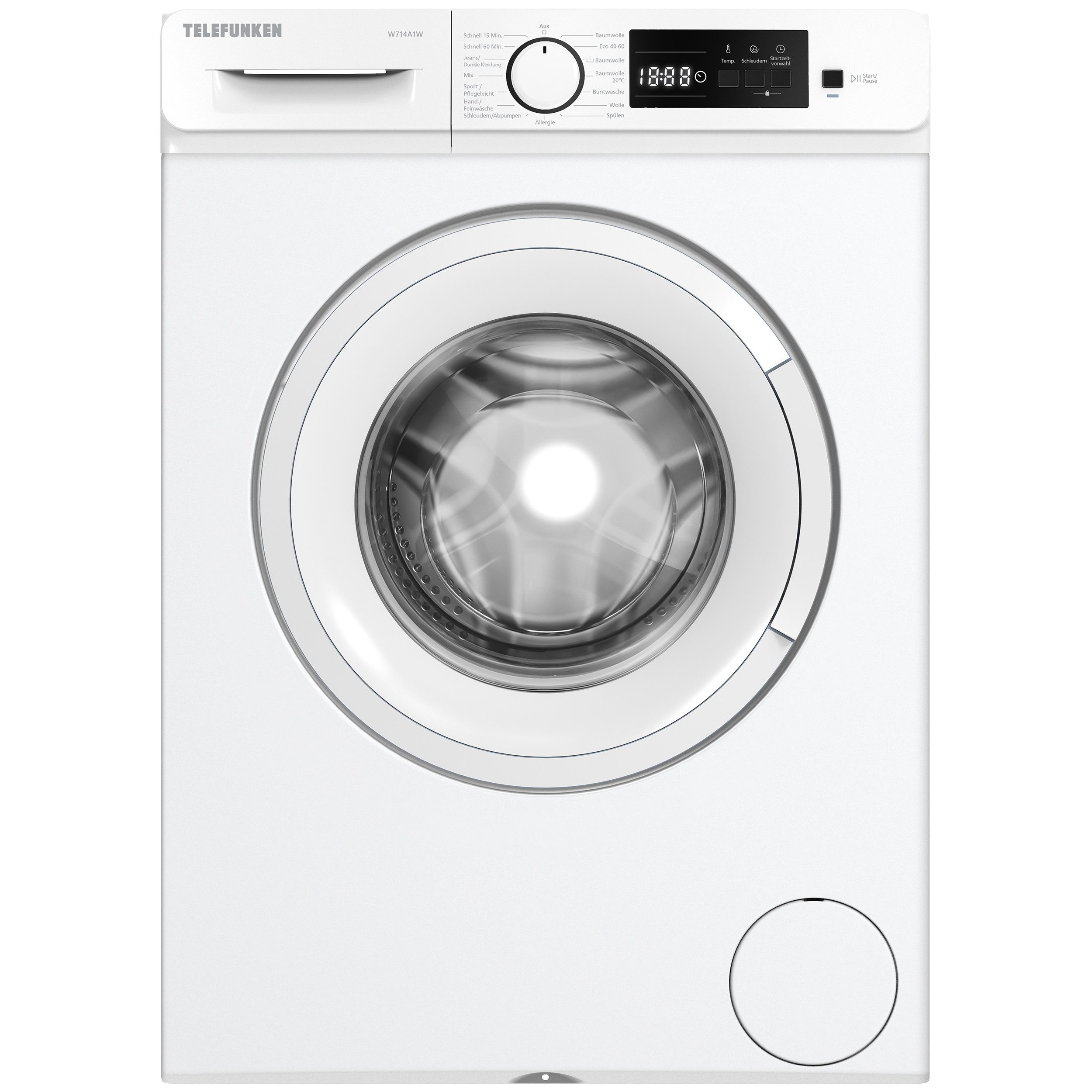 Telefunken Waschmaschine W714A1W, 7 kg, 1400 U/min, Frontlader, Inverter Motor, Schontrommel, 7kg, Leise & Effizient, weiß