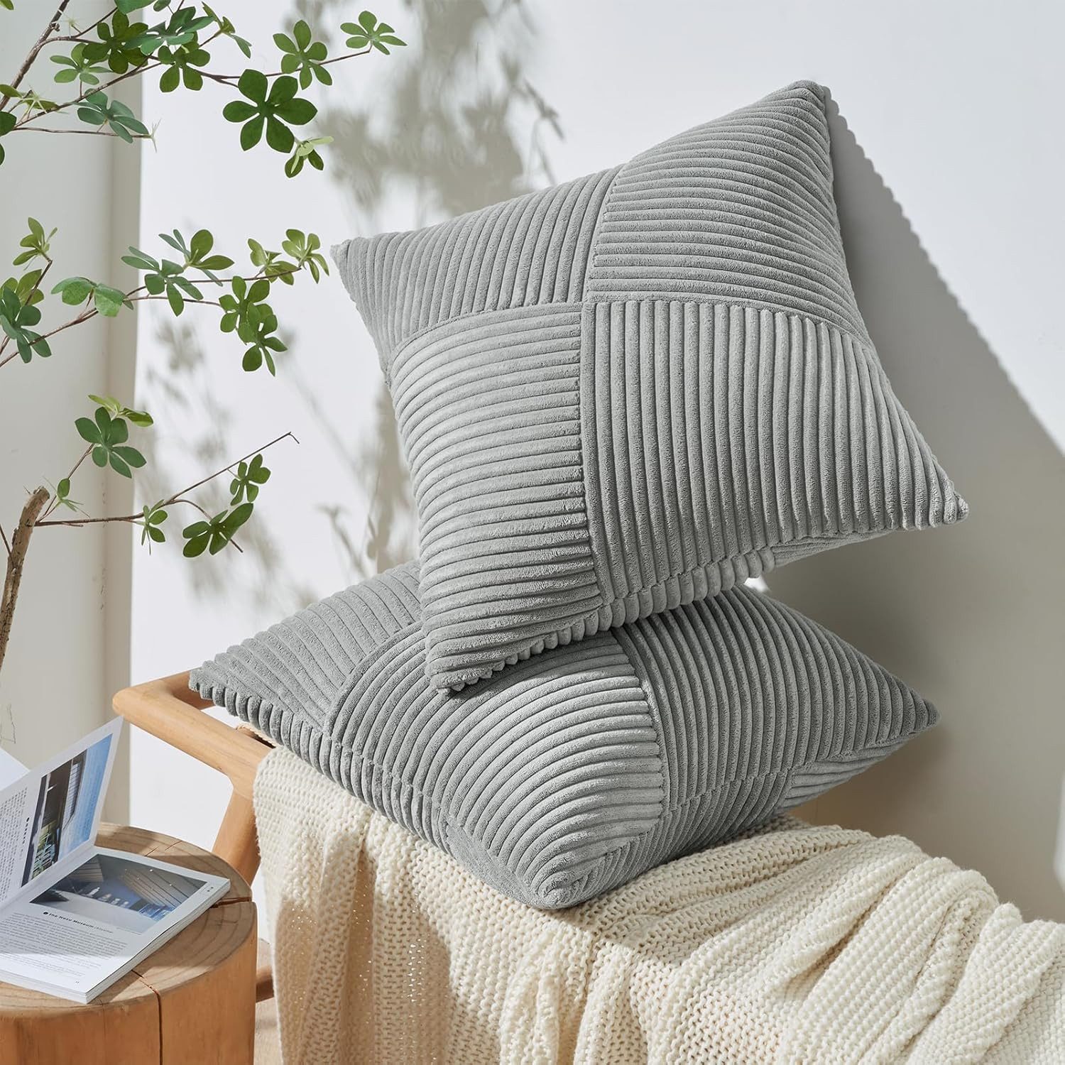 Topfinel Kissenbezüge Kordsamt 2er Set-Windmühle Streifen Muster-Sofakissen günstig online kaufen