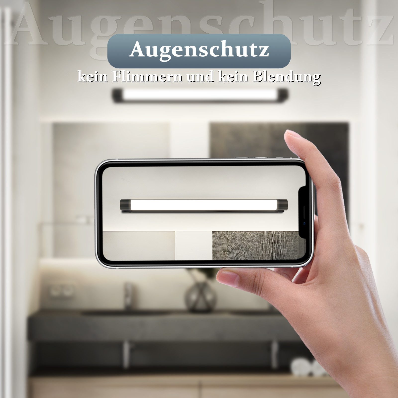 Nettlife LED Spiegelleuchte Schwarz Moderne Badezimmerleuchte 50cm10W 3000/4000K, LED fest integriert, für Flur Wohnzimmer Badezimmerspiegel