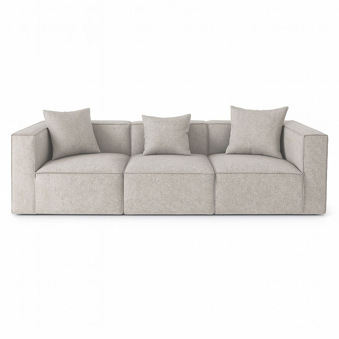 ebuy24 Sofa Box 3-Sitzer Sofa, 3 Dekokissen hellgrau.