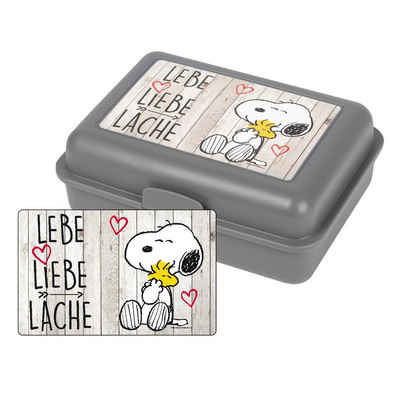 United Labels® Lunchbox Snoopy Brotdose - Lebe Liebe Lache mit Trennwand Grau, Kunststoff (PP)
