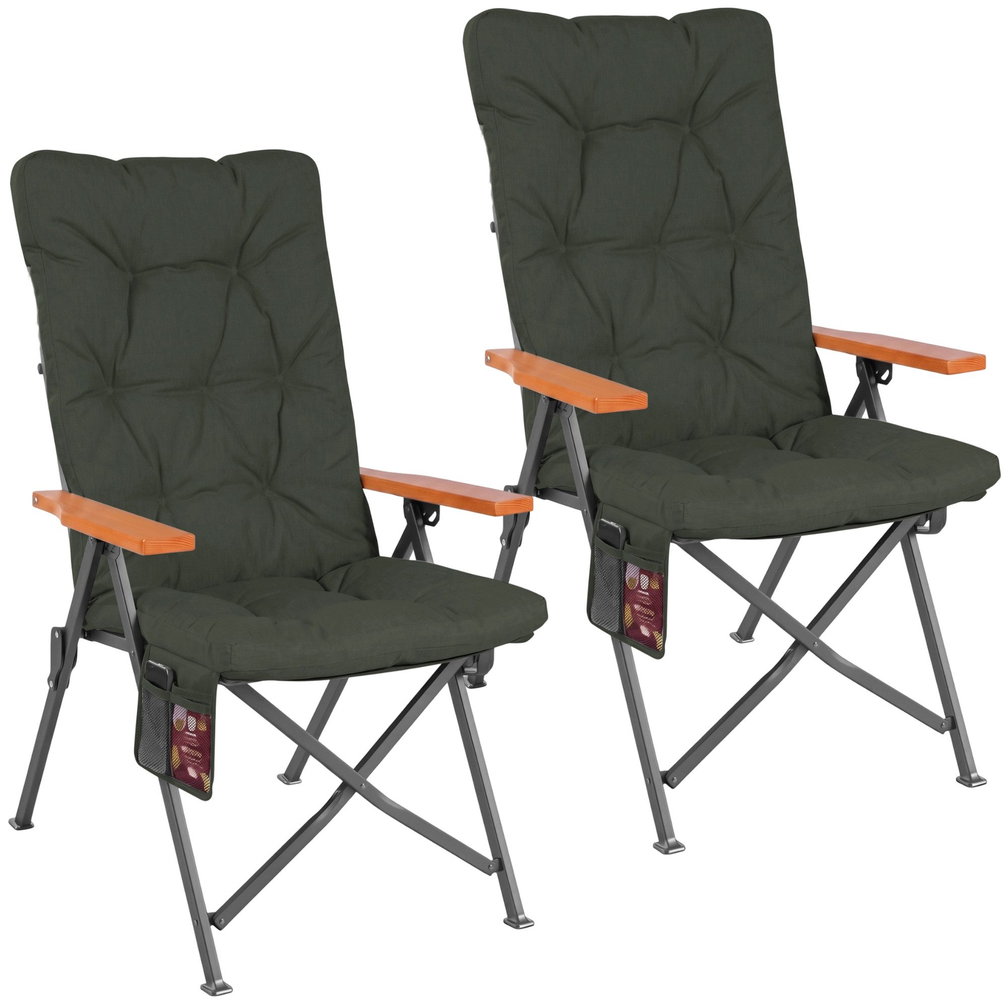 HOMECALL Campingstuhl Faltbar Hochlehner Luxus Klappstuhl mit 4,5cm Dicke Gepolstert (150kg Belastbar mit 4 Positionen Verstellbar Angelstuhl, 2 St), für Garten Balkon Wohnmobil