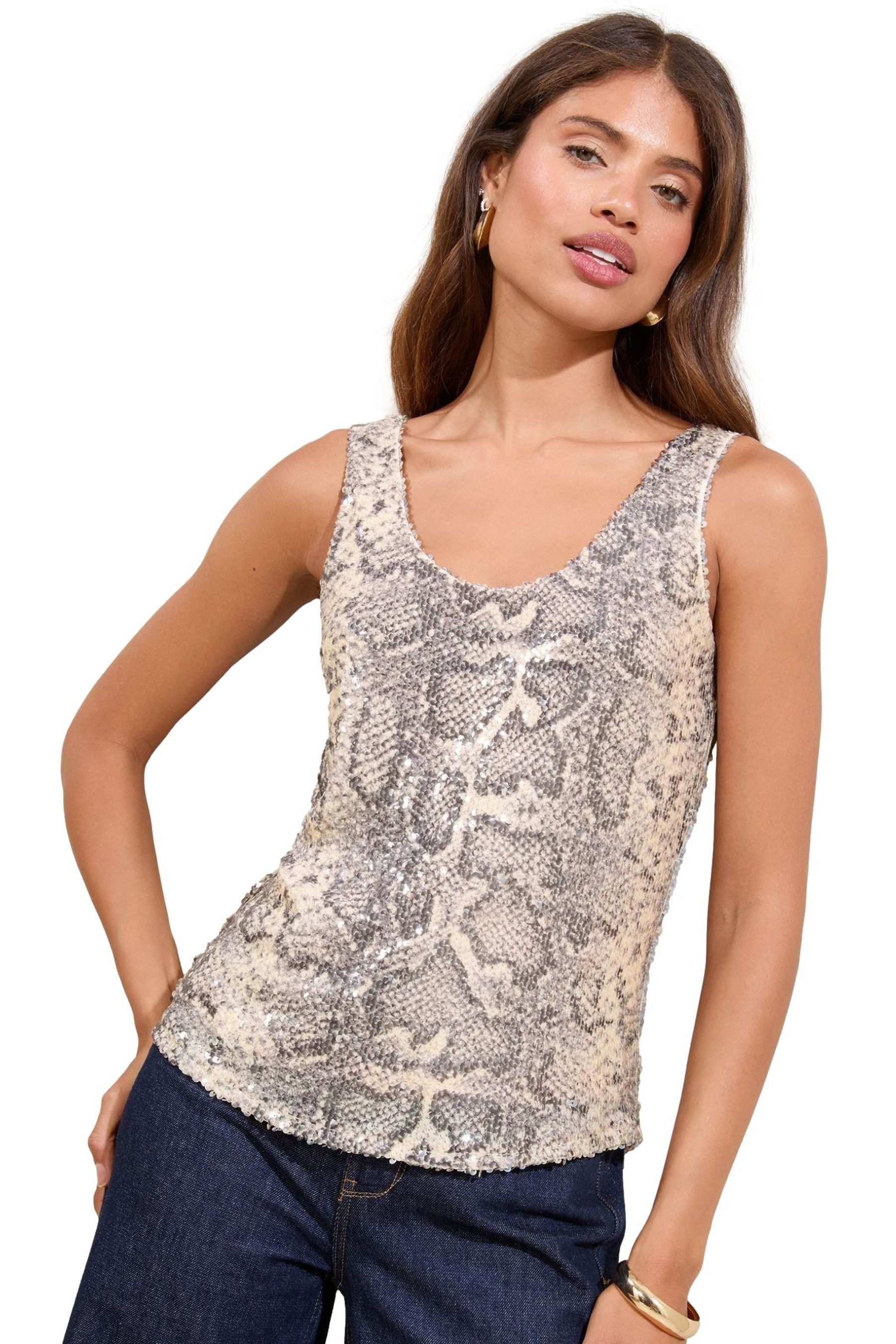 Paillettenshirt Lipsy Trägertop mit Pailletten, Regular