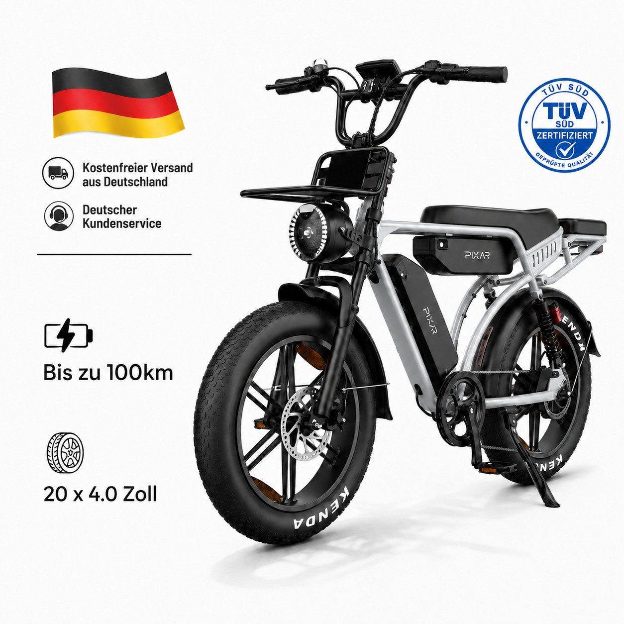 E-Bike Mountainbike Elektrofahrrad 48V 35Ah Akku (100km), 250W Heckmotor, Shimano 7-Gang