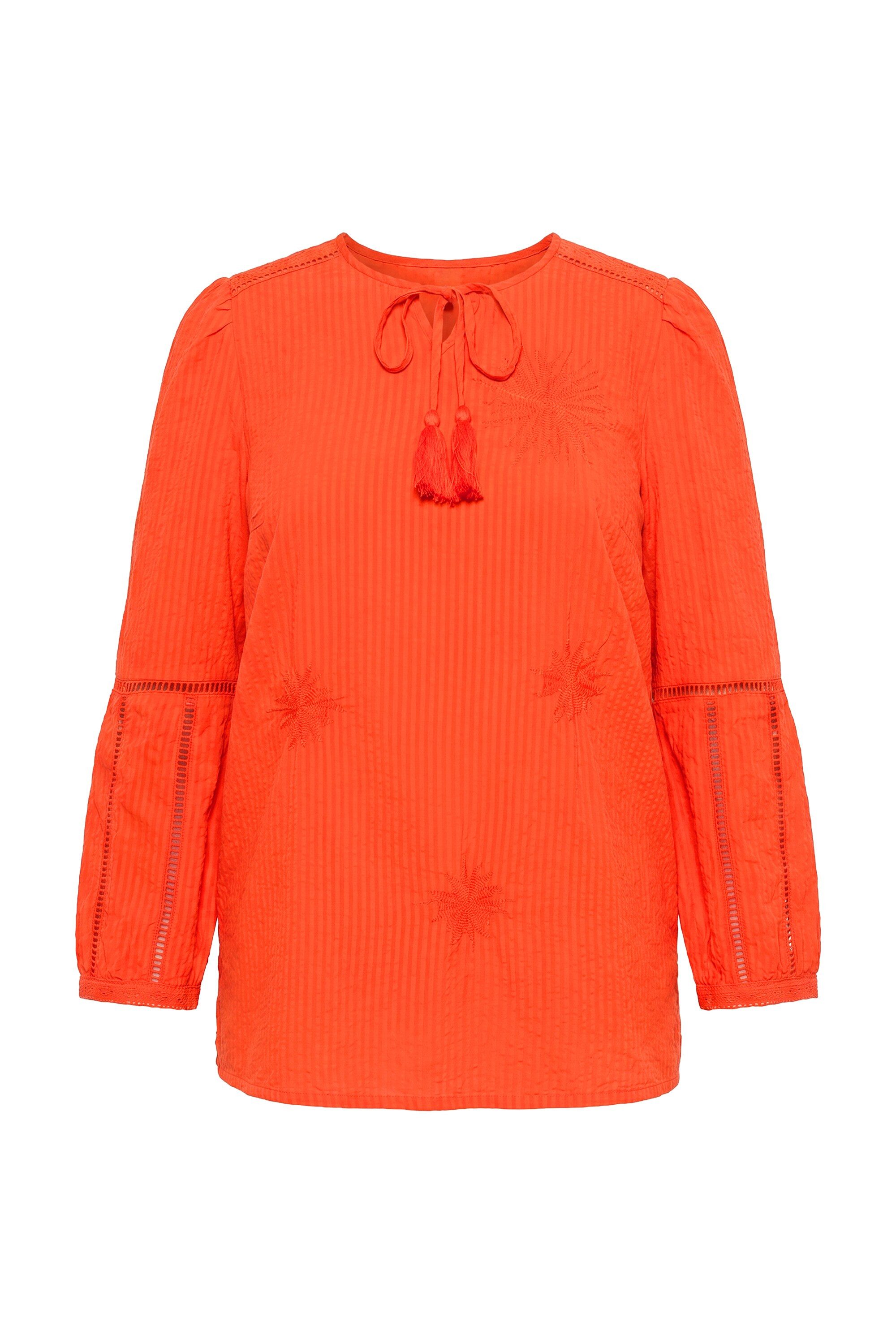 Longbluse Bluse A-Linie Pailletten-Stickerei Langarm