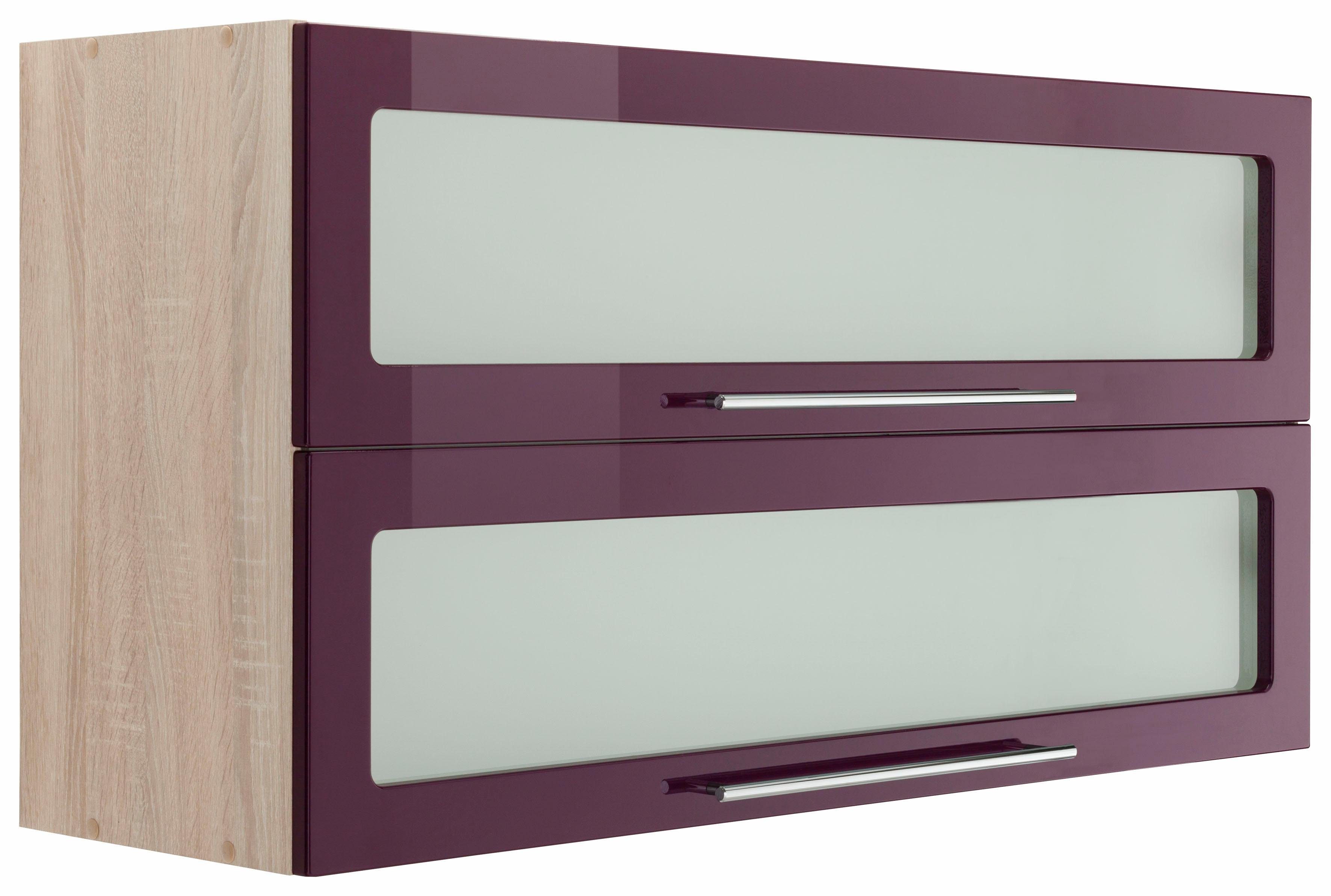 HELD MÖBEL Glashängeschrank Samos mit 2 Klappen aubergine Hochglanz/Eiche sonoma | eichefarben sonoma