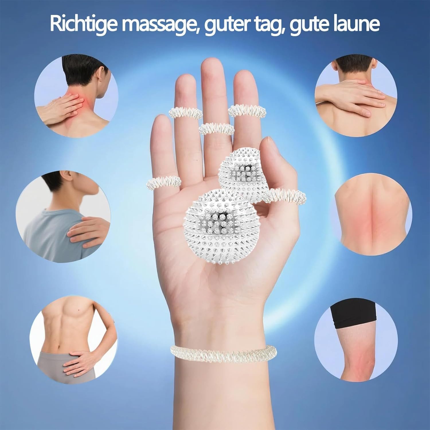 FELIXLEO Massageball 4 Stück Igelball Massageball Set mit Akupressurringen, 18-tlg. – Bild 2 von 4