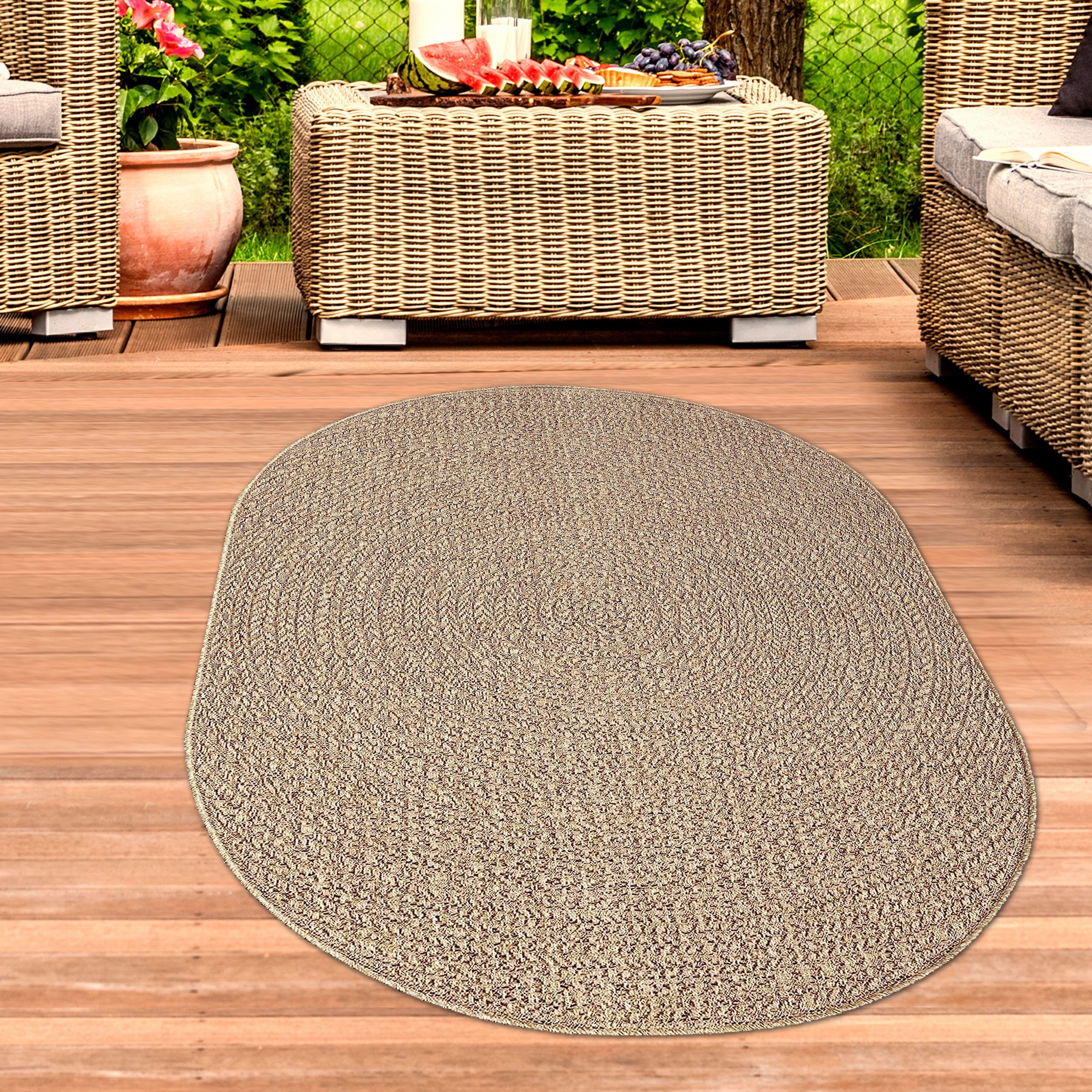 Carpetia Outdoorteppich Moderner Sisal-Look, rund, Höhe: 5 mm, Flachgewebe - robust und wetterfest, für Innen- und Außenbereiche