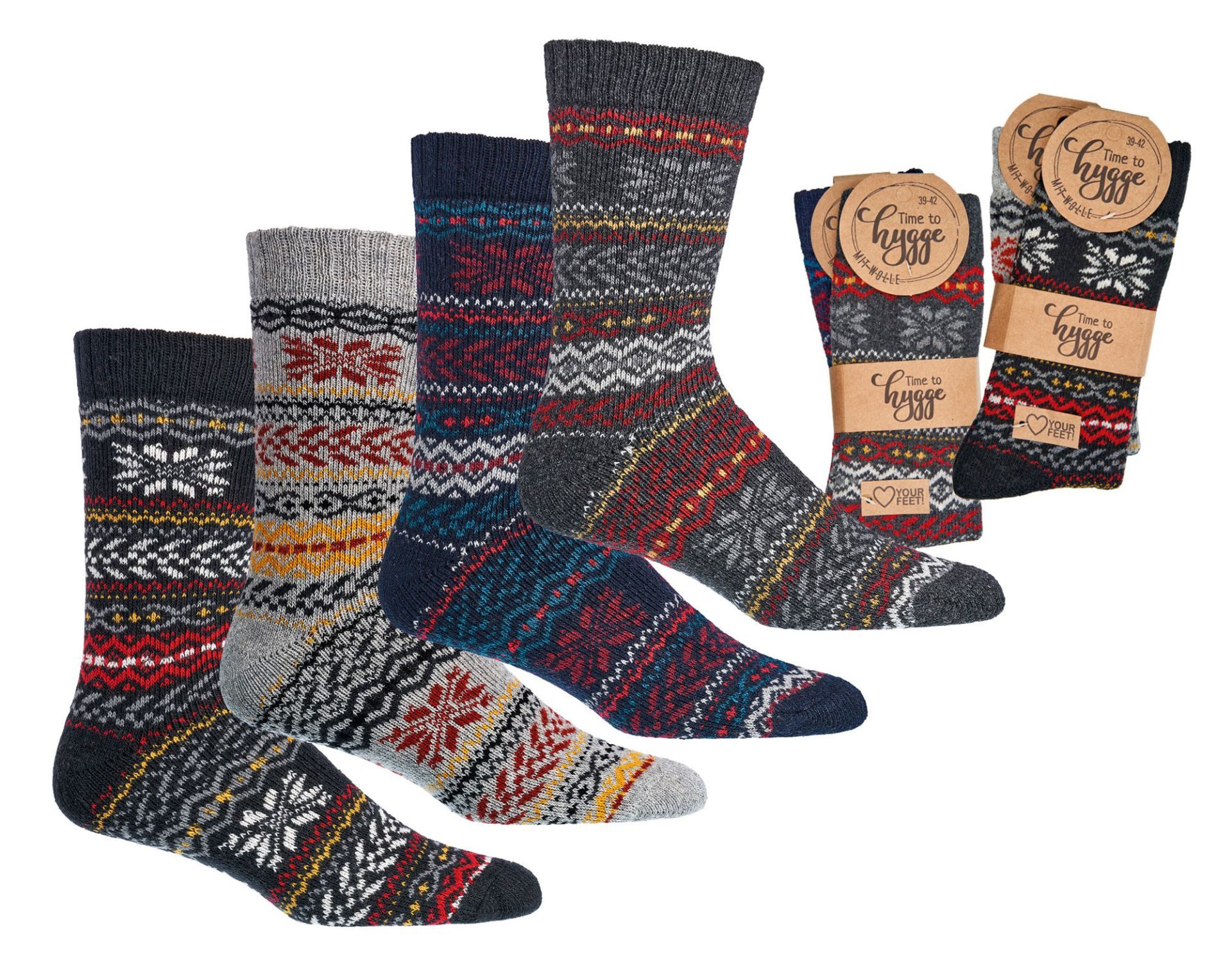 Freizeitsocken 2 Paar Hygge-Socken mit Wolle, Damen & Herren, schöne Farben sortiert