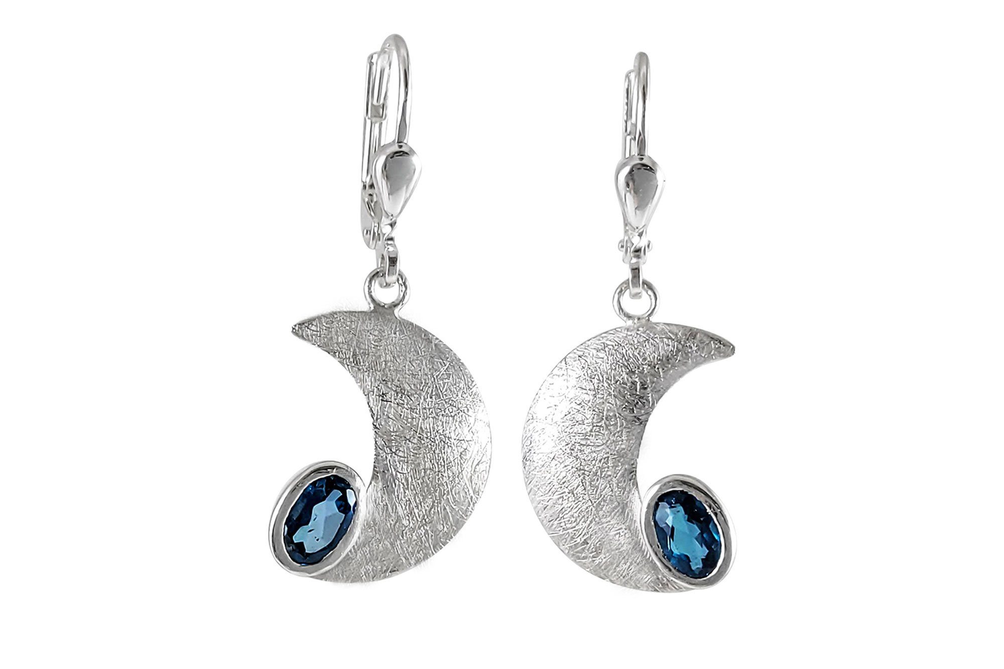 ALUNA Paar Ohrhänger Silber 925 mit Blautopas facettiert (inklusive Ювелирные изделияbox), Mondsichel-Form mit Klappbügelbrisuren - Made in Germany_er0349x2