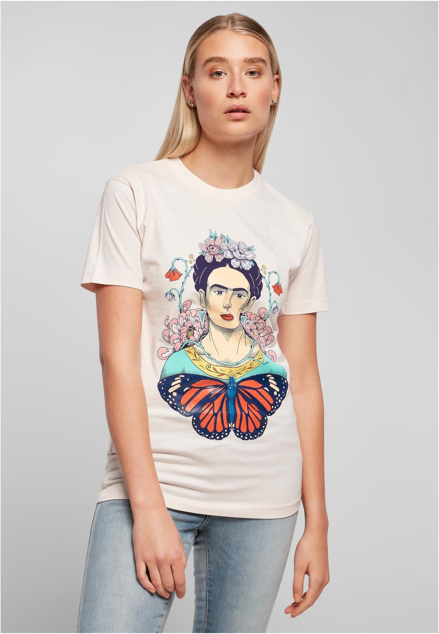 Merchcode Ladies Kahlo Kurzarmshirt (1-tlg), Baumwollmischung Butterfly Damen aus Stylisches Tee angenehmer T-Shirt Frida