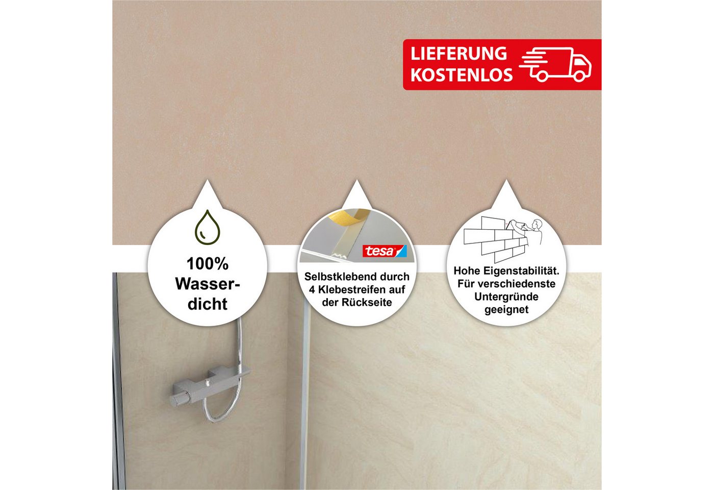 Thumbnail - BARIDECOR Wandpaneel wasserfeste Wandfliese selbstklebend, BxL: 60x30 cm, 0,18 qm, (Packung mit 1,62 qm, Versandkostenfr...