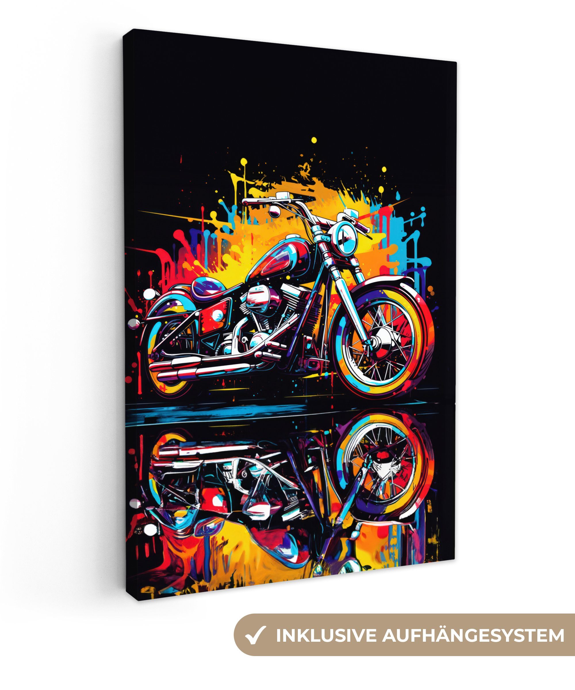 OneMillionCanvasses® Leinwandbild Motorrad - Fahrrad - Graffiti - Neon - Farben, Fotodruck (1 St), Leinwand Canvas Wandbild, Wanddekoration 20x30 cm