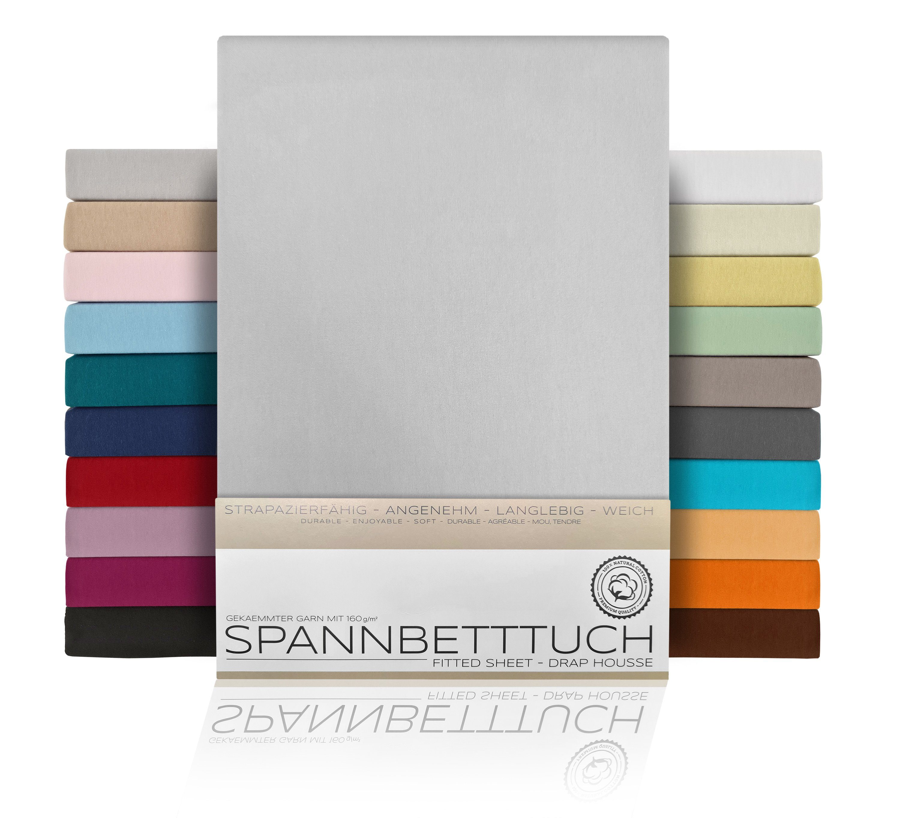 Spannbettlaken Spannbetttuch Bettlaken aus gekämmter Baumwolle Premium Jersey 160g/m², Beautex, Jersey, Gummizug: rundum, (1 Stück)