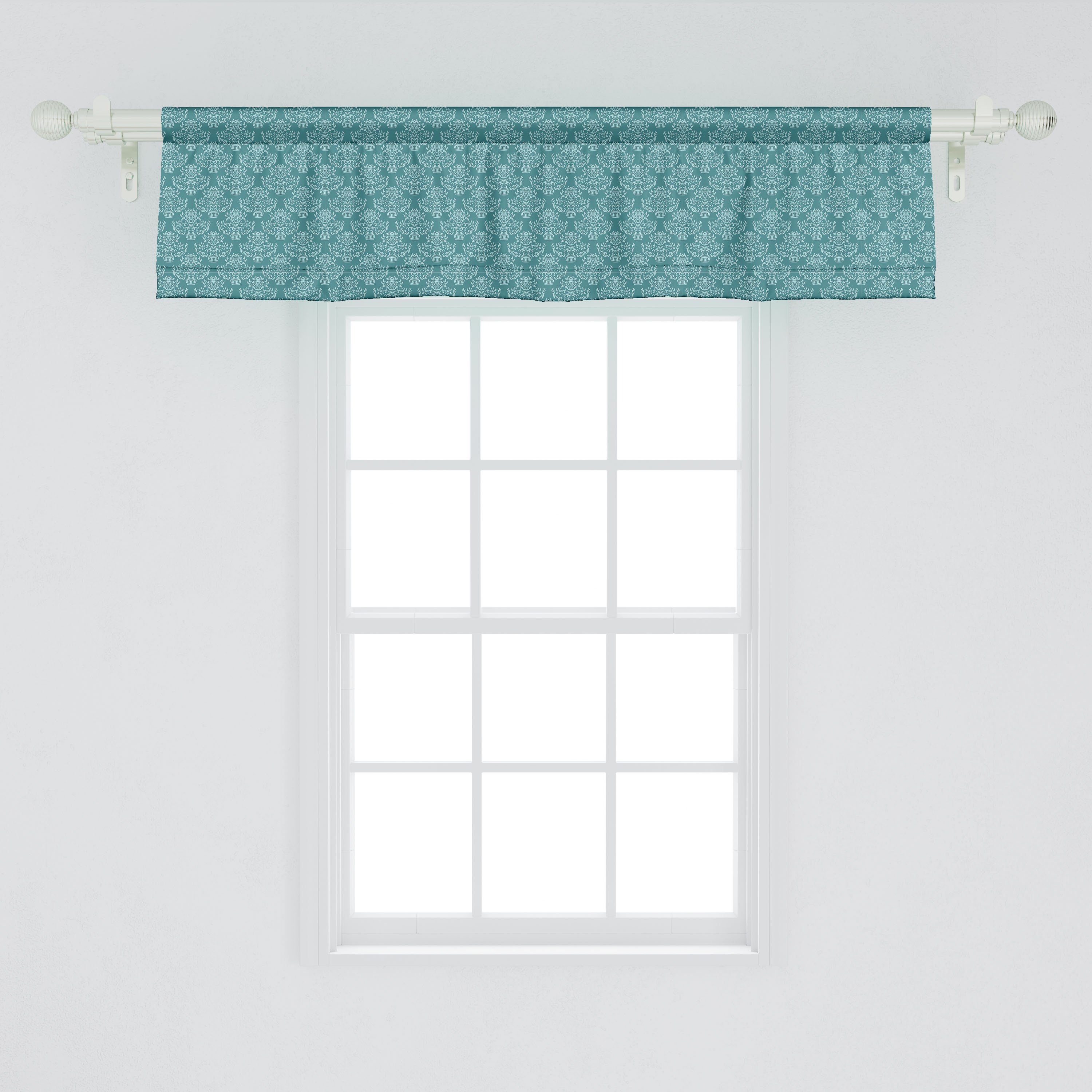 Scheibengardine Vorhang Volant für Küche Microfaser, Schlafzimmer Nostalgische Stangentasche, inspiriert mit Damast Dekor Jahrgang Abakuhaus