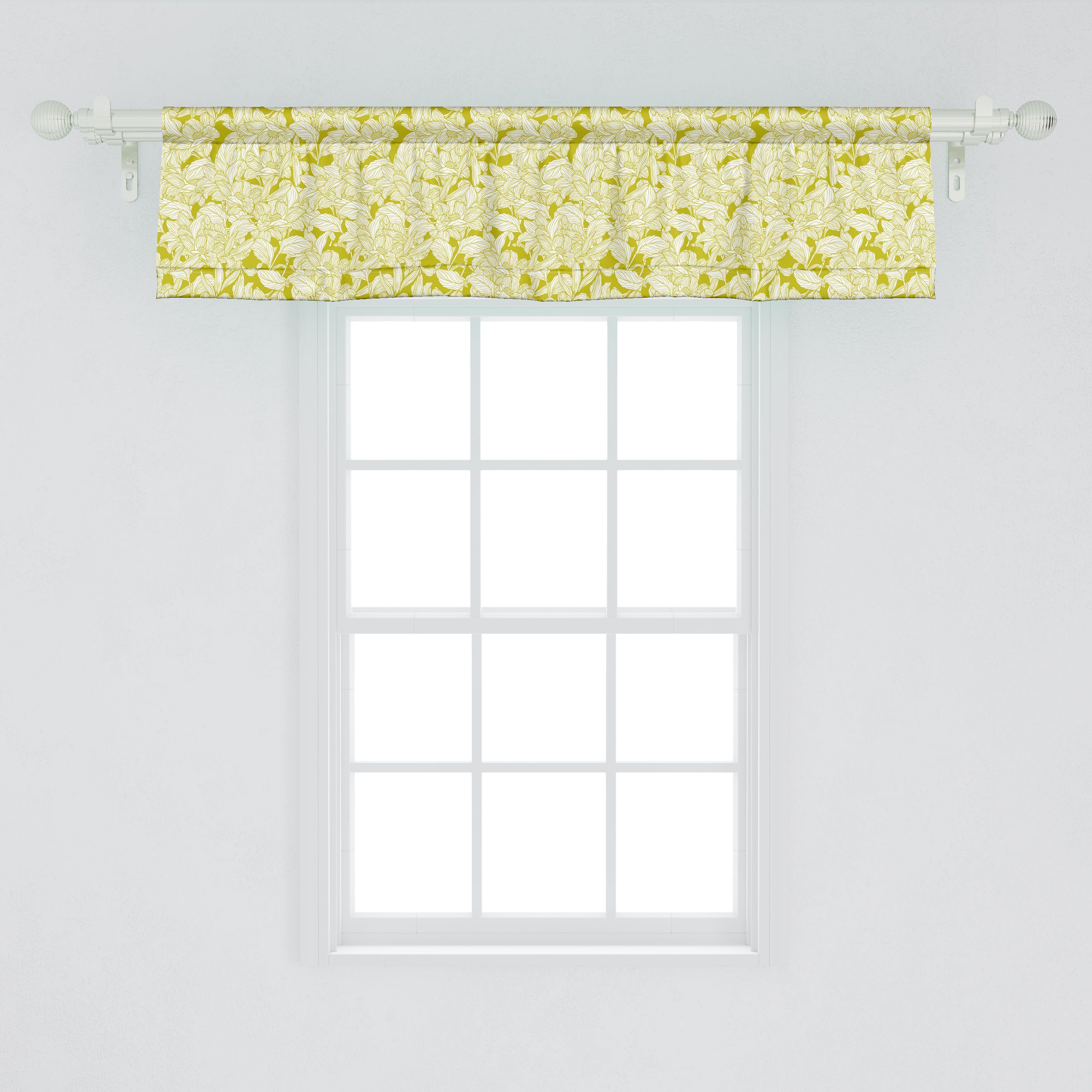 Dekor Monochrome Blumen Küche Blume Microfaser, Silhouette Schlafzimmer Volant Stangentasche, für Scheibengardine mit Vorhang Abakuhaus,