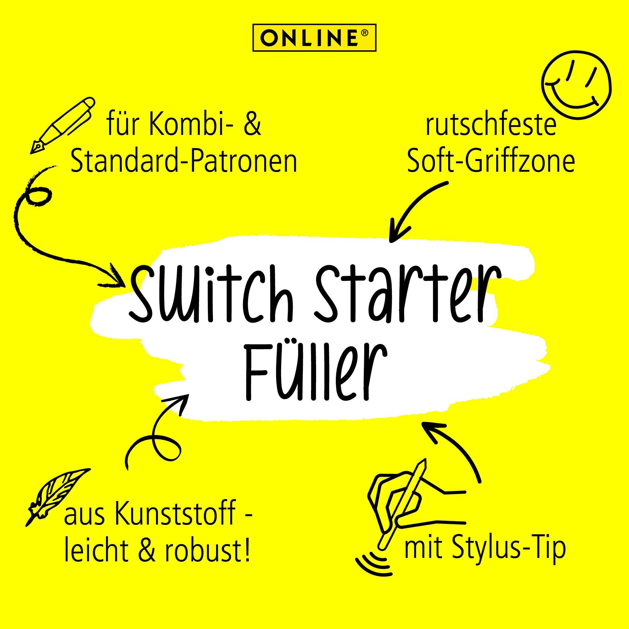 Anfängerfüller Starter, ideal Pen Füller Online Schreiben-Lernen, ergonomisch, zum & Switch Rollerball Pink