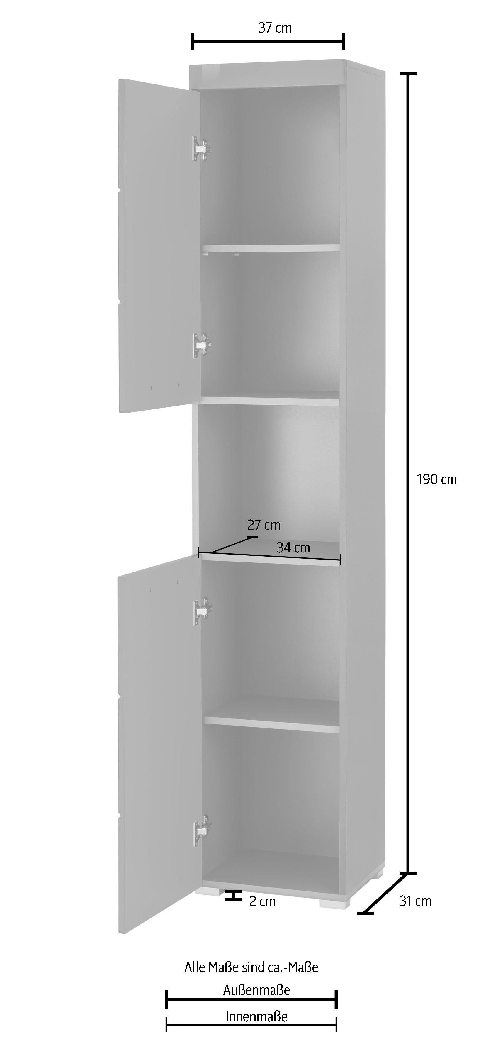Hochschrank Badezimmerschrank INOSIGN 2 asteichefarben cm, asteichefarben/weiß und | Türen 1 Hochglanz Fach Avena 190 offenen mit Höhe