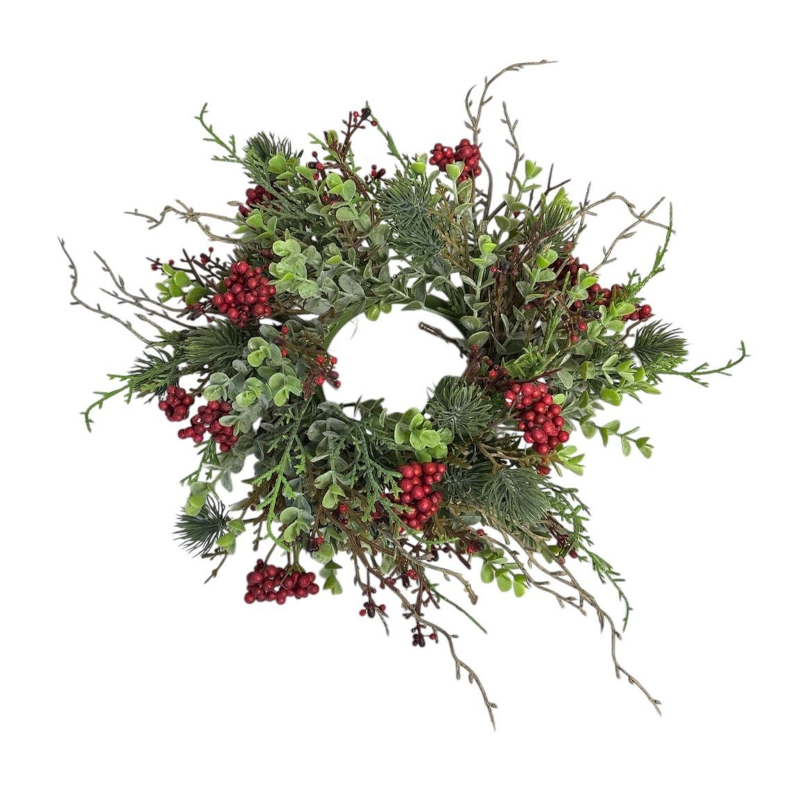 formano Adventskranz Kranz –künstlich, rund 24 cm, Beeren, Kirschzweige, Eukalyptus, Thuja, Tür-, Wand-, oder Tischdeko