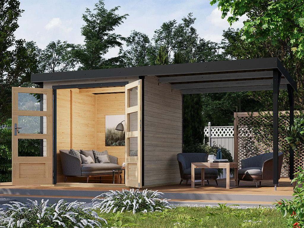 Karibu Gartenhaus KARIBU Gartenhaus mit Anbau Hera 19 mm, BxT: 453x237 cm