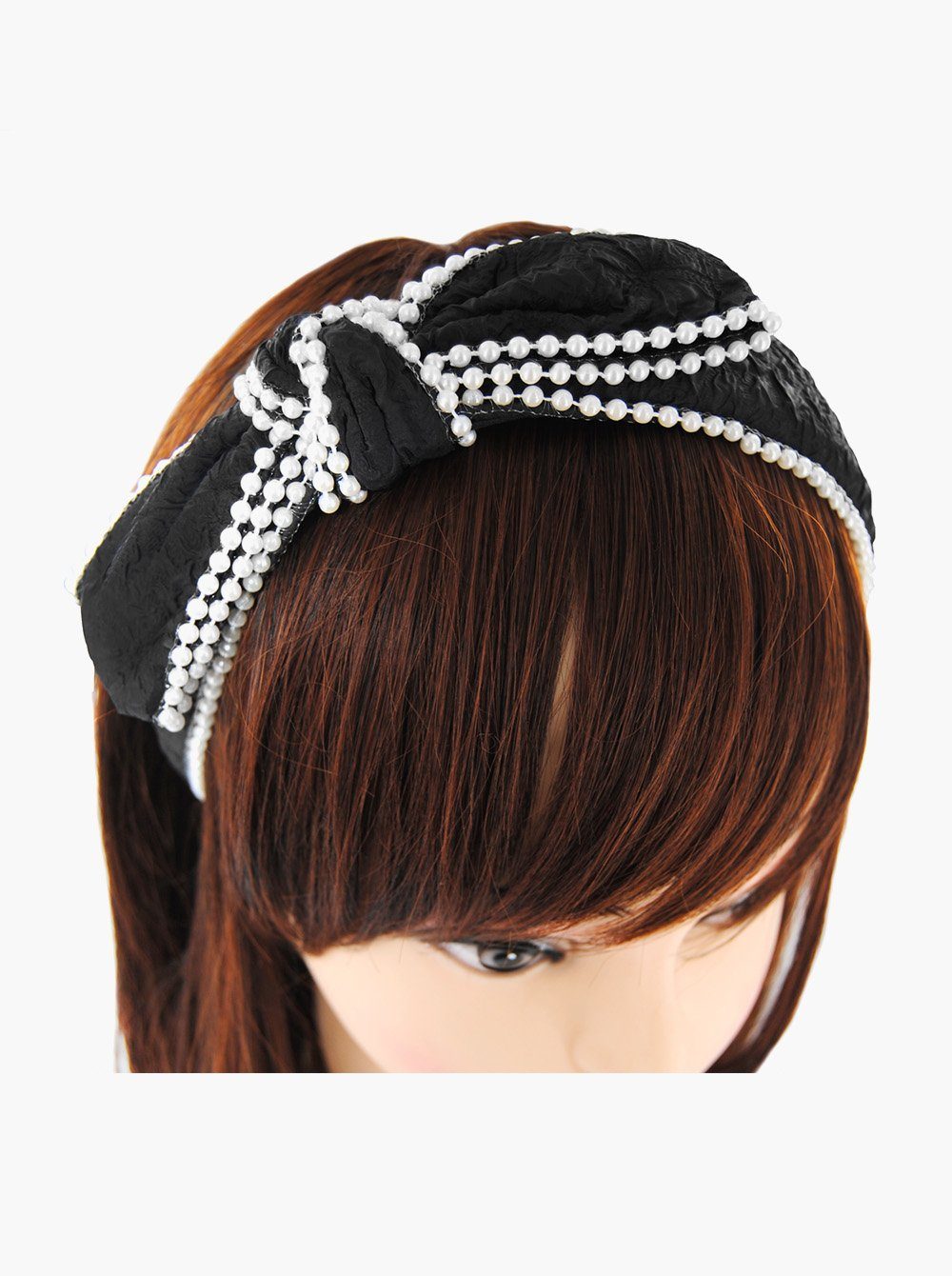 axy Haarreif Haarreif mit Perlen und große Schleife 14,5 cm x 4,5 cm, Vintage Damen Haareifen Haarband