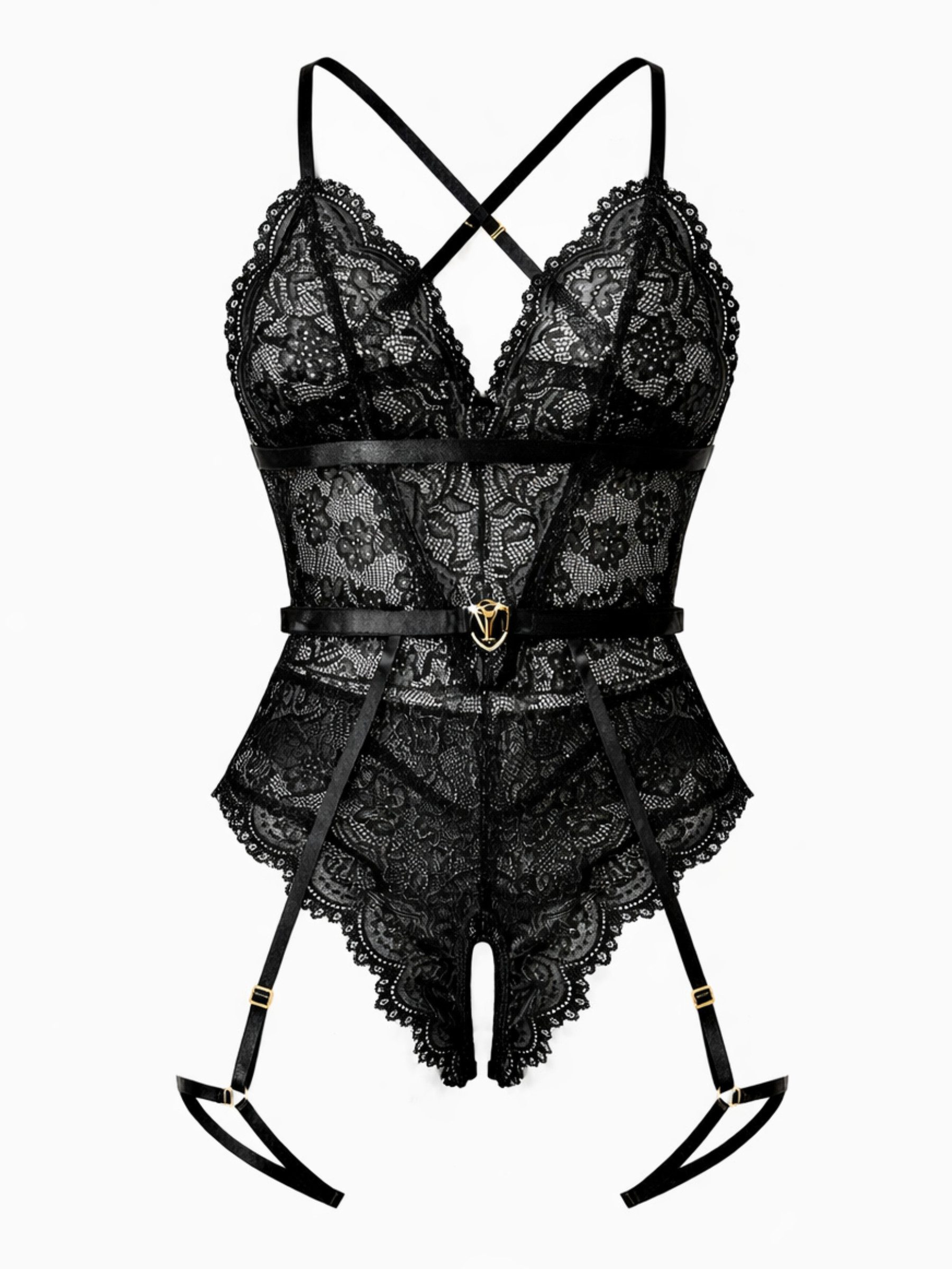 Elegant Love Body-Ouvert Damen Body aus Spitze – Reizwäsche Einteiler mit Cut-outs, Sexy Teddy Dessous mit offenem Schritt – Elegante Lingerie für romantische Nächte