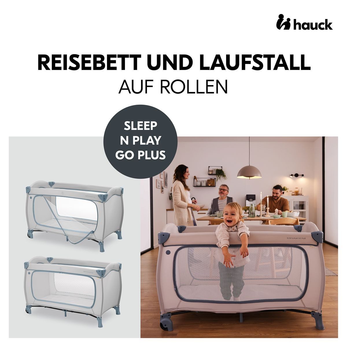 Hauck Baby-Reisebett Sleep N Play Go Plus Set - Dusty Blue, Baby Kinderreisebett mit Matratze, Betteinlage & Insektenschutz