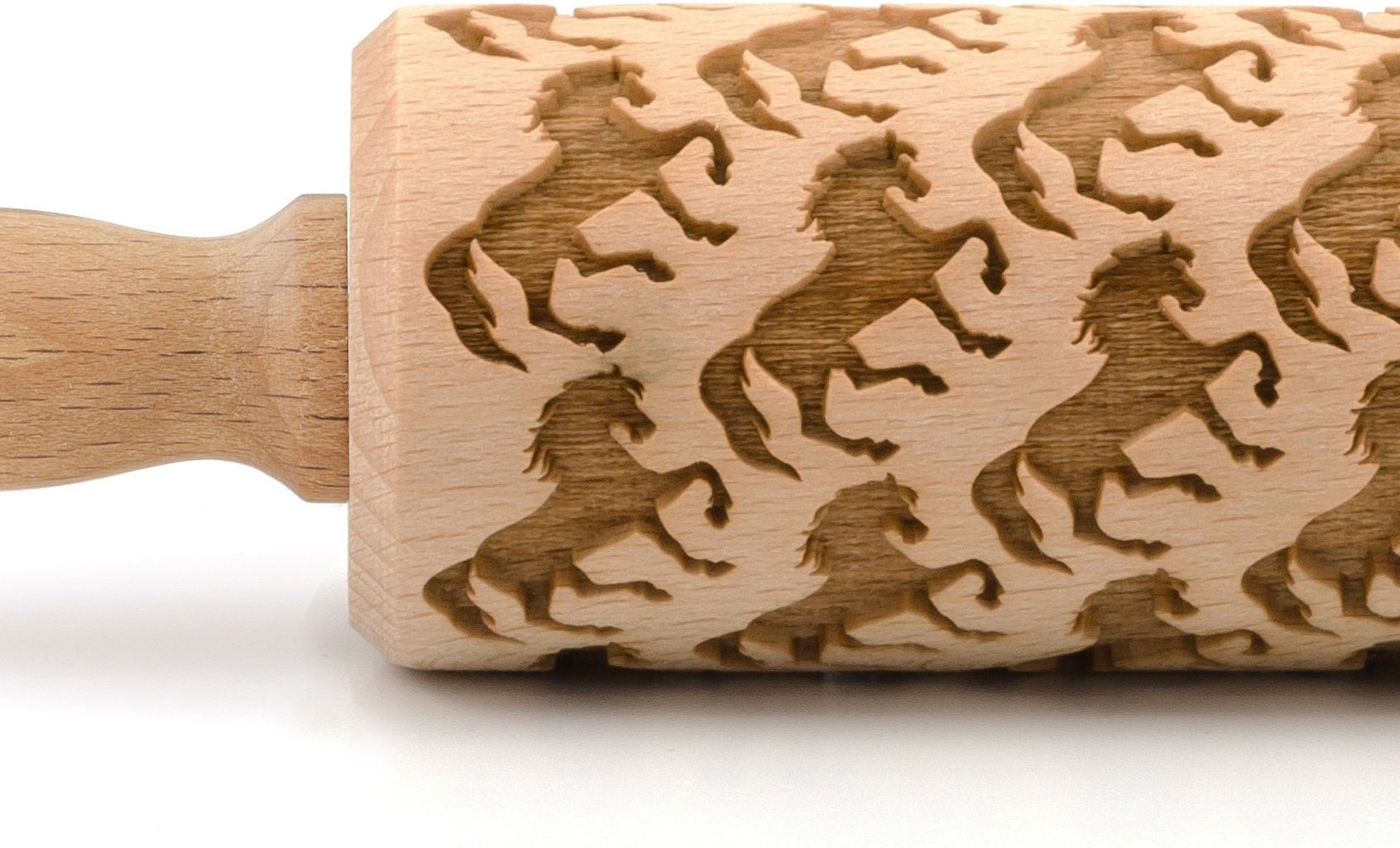 folkroll Teigroller 3D-Motiv-Teigrolle Massivholz, Pferde
