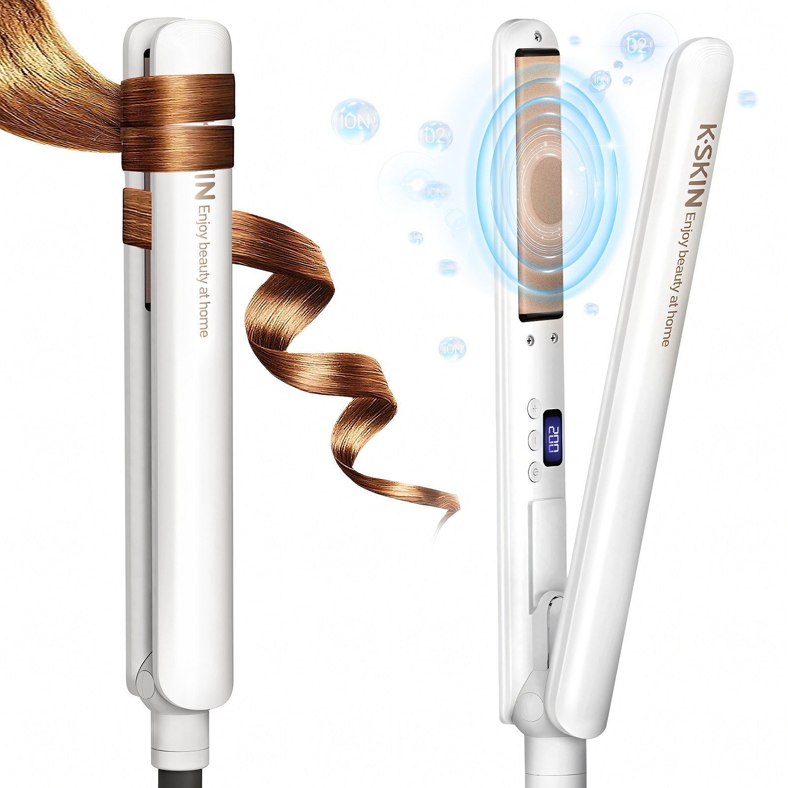 Glätteisen 2 in 1 Pro Ionen Glätteisen, Reise Haarglätter mit Locken und Glätten